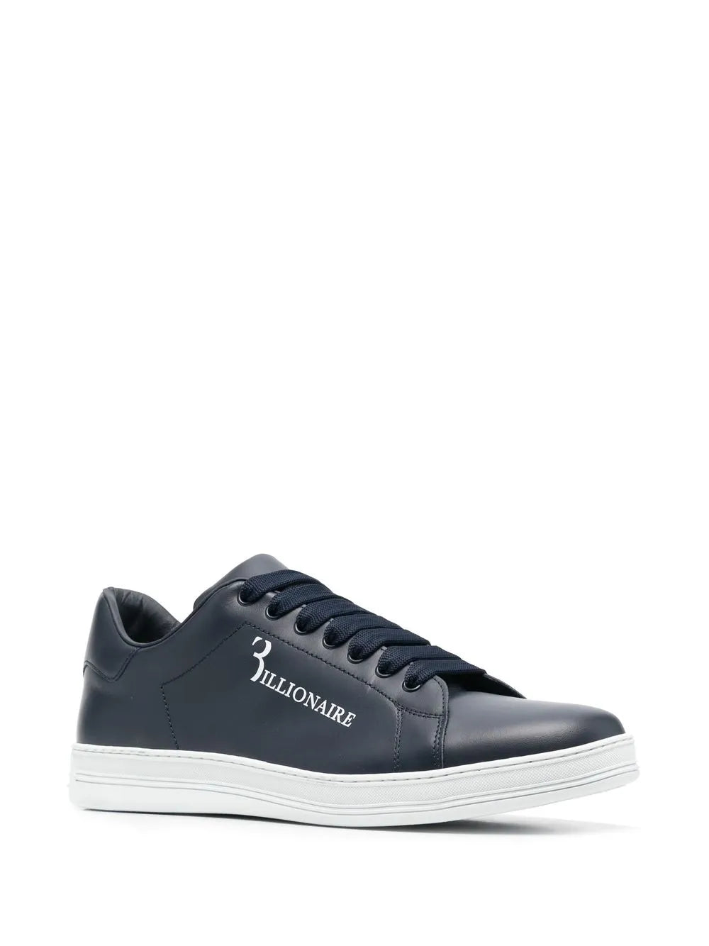 Navy Billionaire low-top sneaker, lace-up with stitched upper and white sole