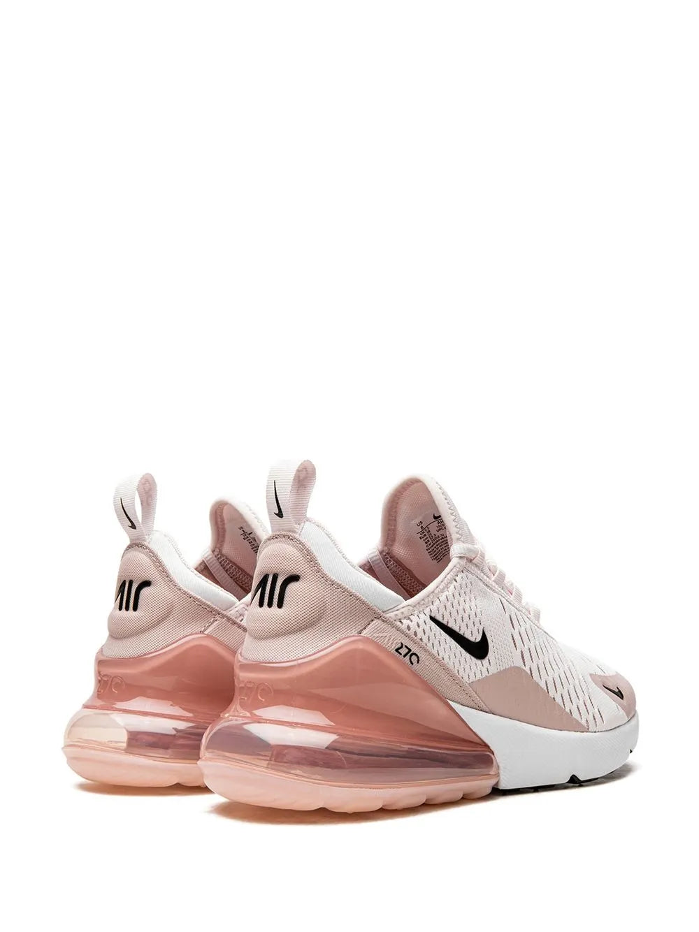 Pair of white and pink Air Max 270 lace-up sneakers with large Air heel unit