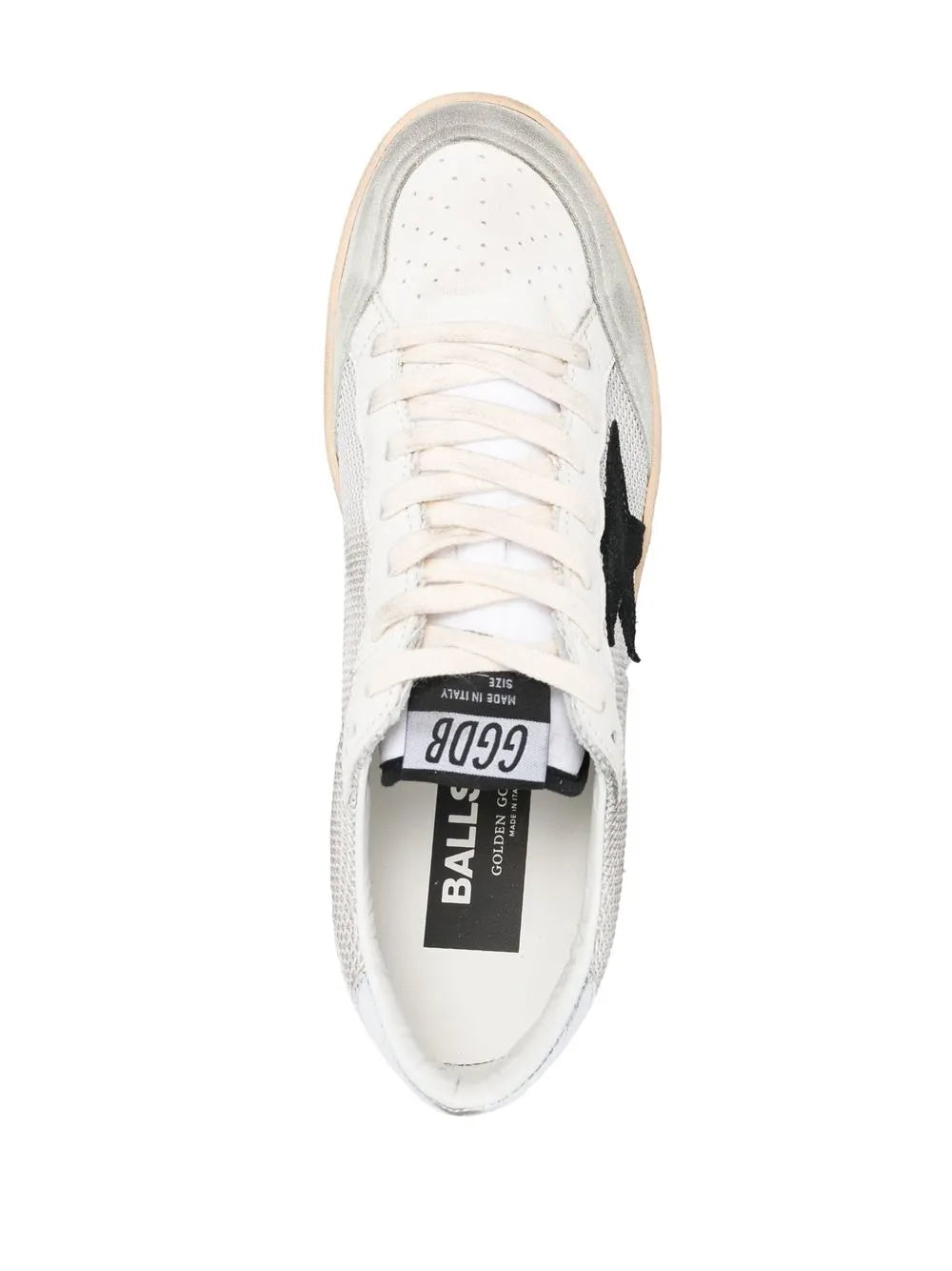 Low-top sneakers with 'BALL STAR' tongue label, white laces, off-white collar