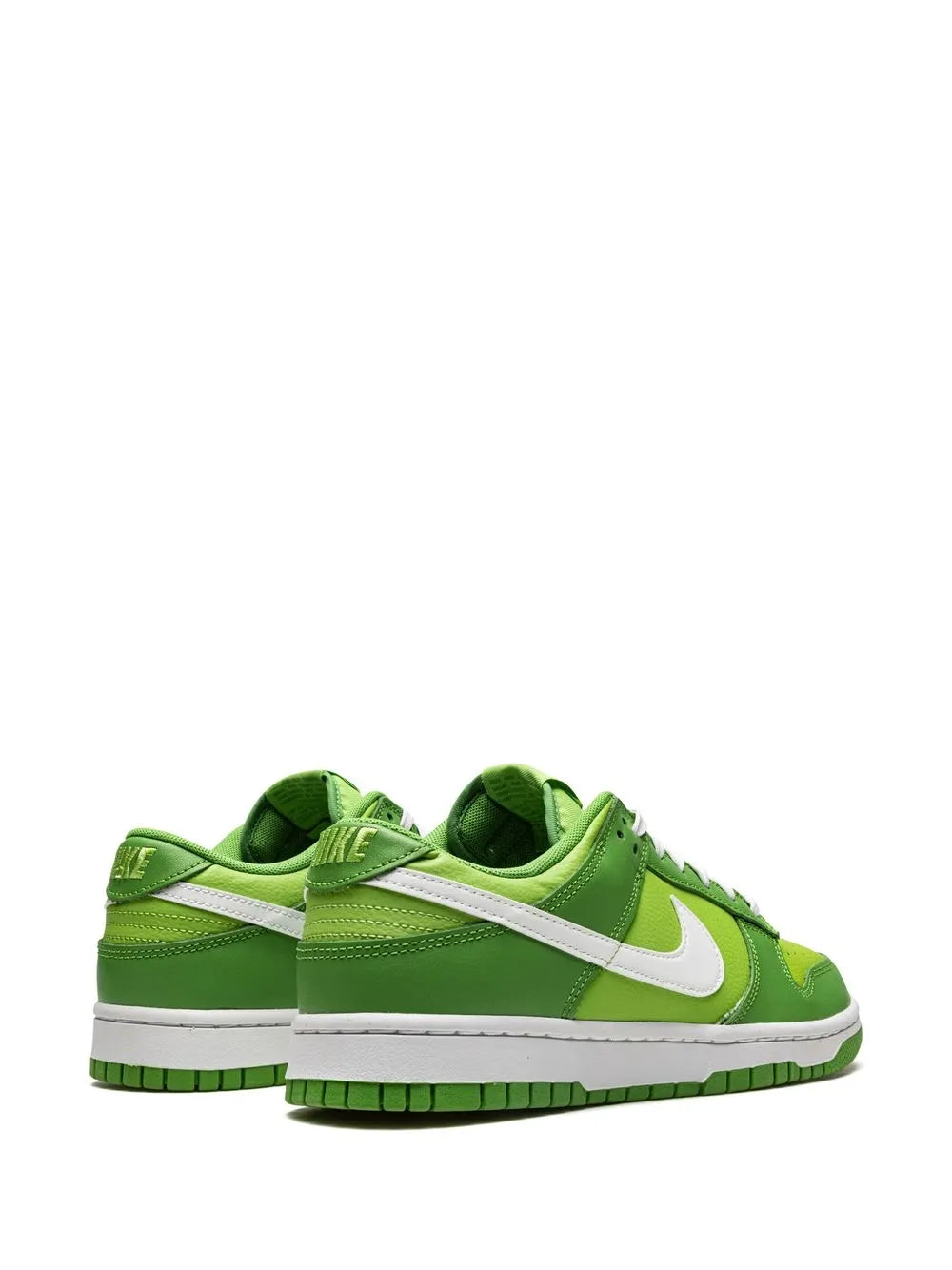 Green low-top Nike sneakers, side profile with heel tab and white midsole