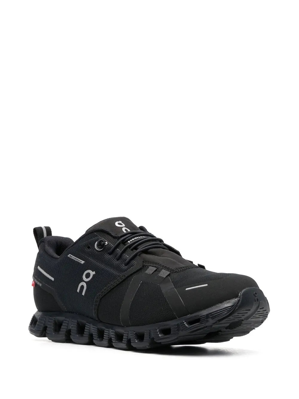 Black On waterproof lace-up running shoe, side angle with CloudTec outsole