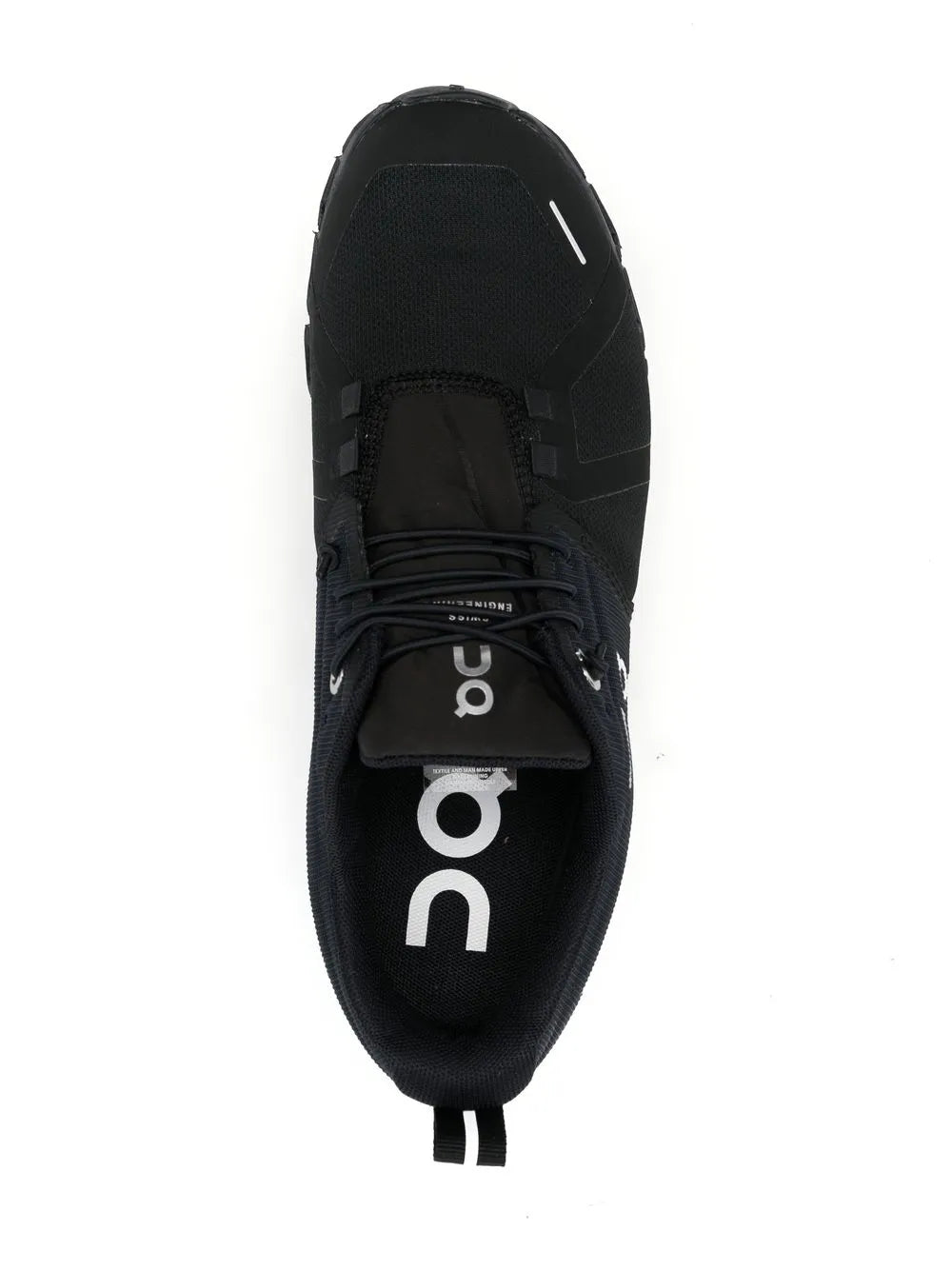 Black On waterproof running shoe upper with laces and large side logo panel