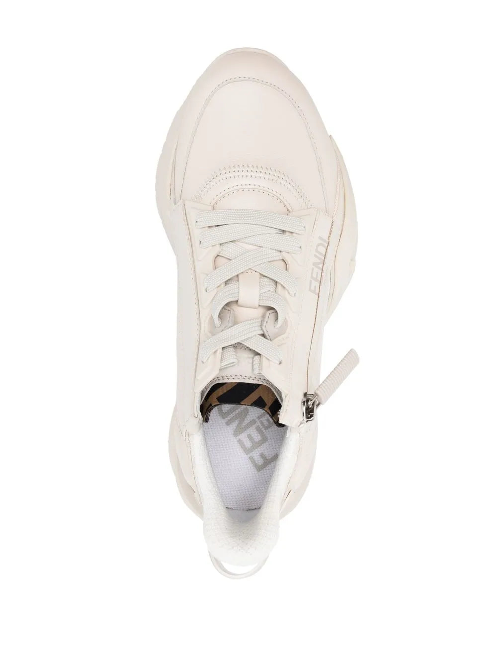 White lace-up sneaker with open back tab and visible logo lining