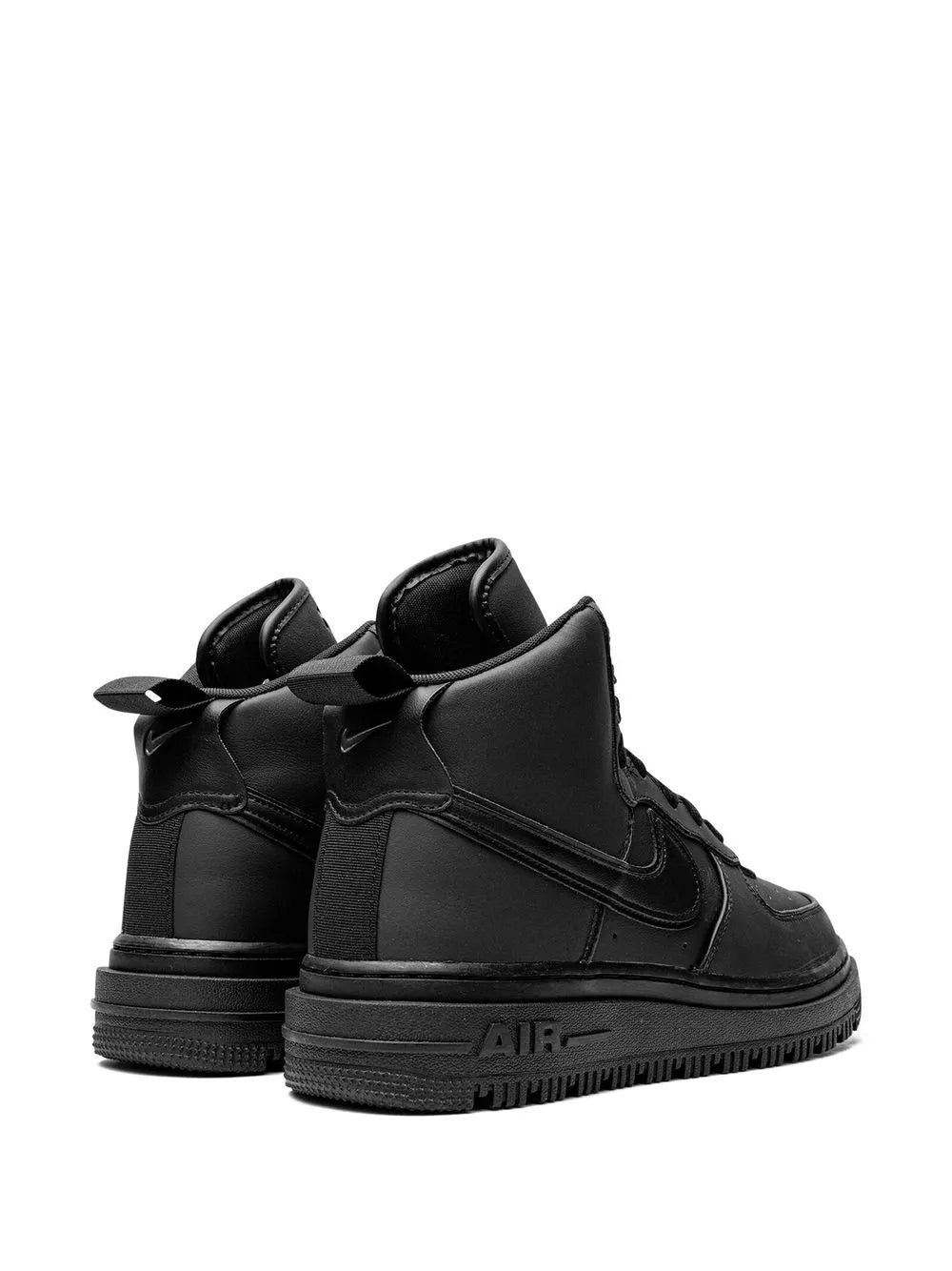 Nike Air Force 1 black sneaker boot back view with heel tab and swoosh