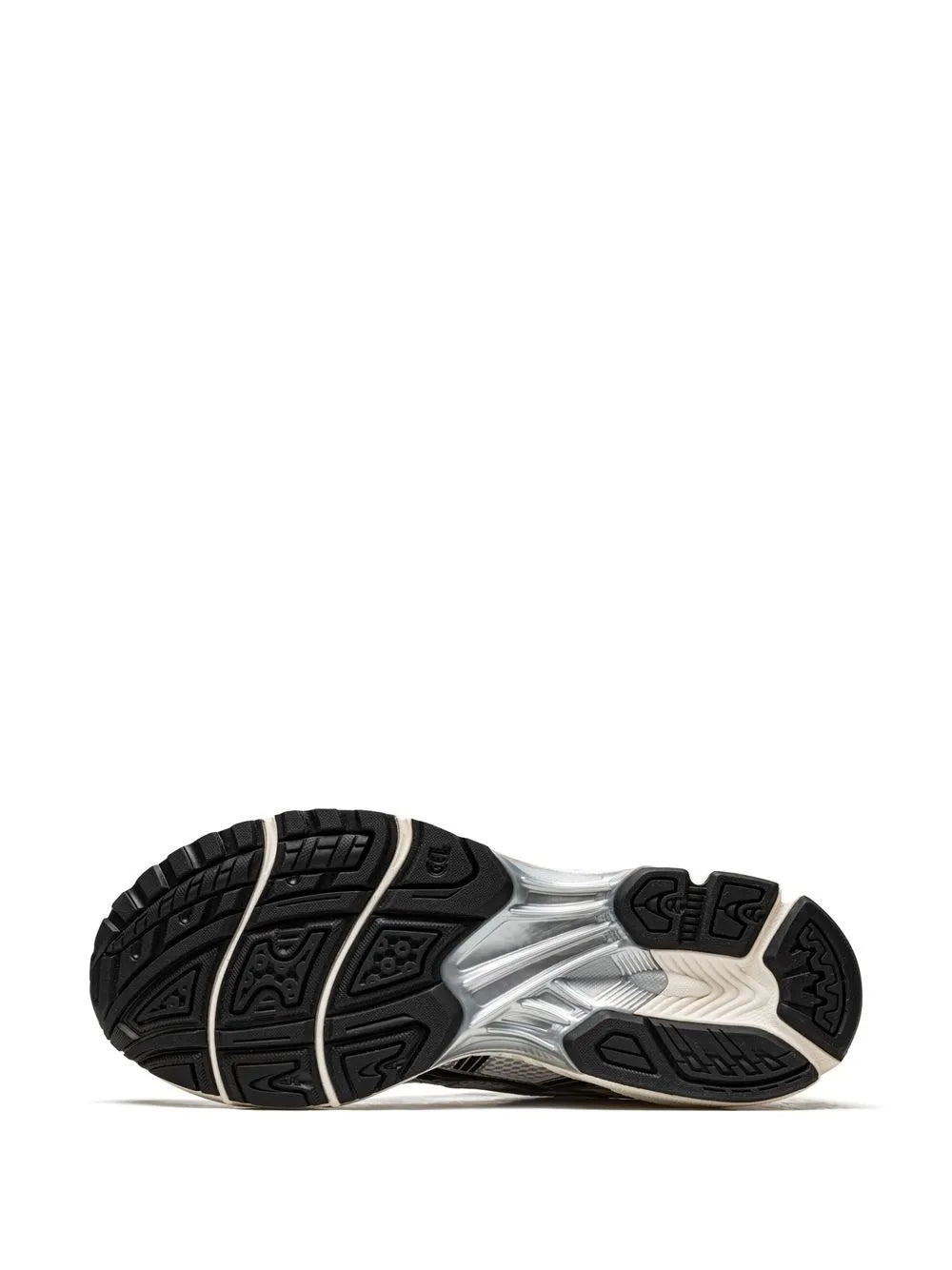 ASICS sneaker outsole with black rubber tread and silver heel edge