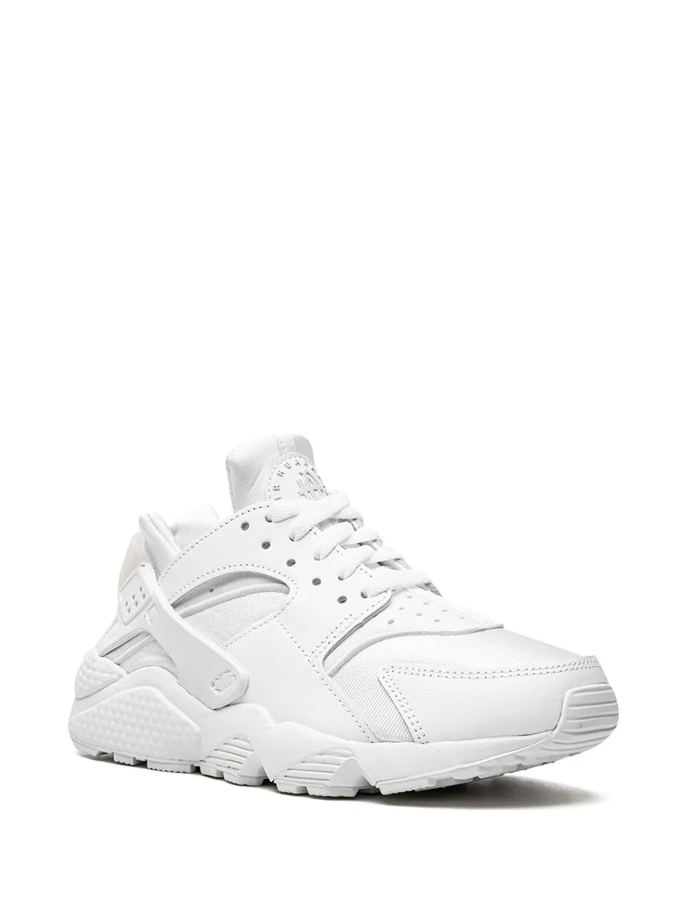 White Nike Air Huarache low-top sneaker, lace-up front with padded collar