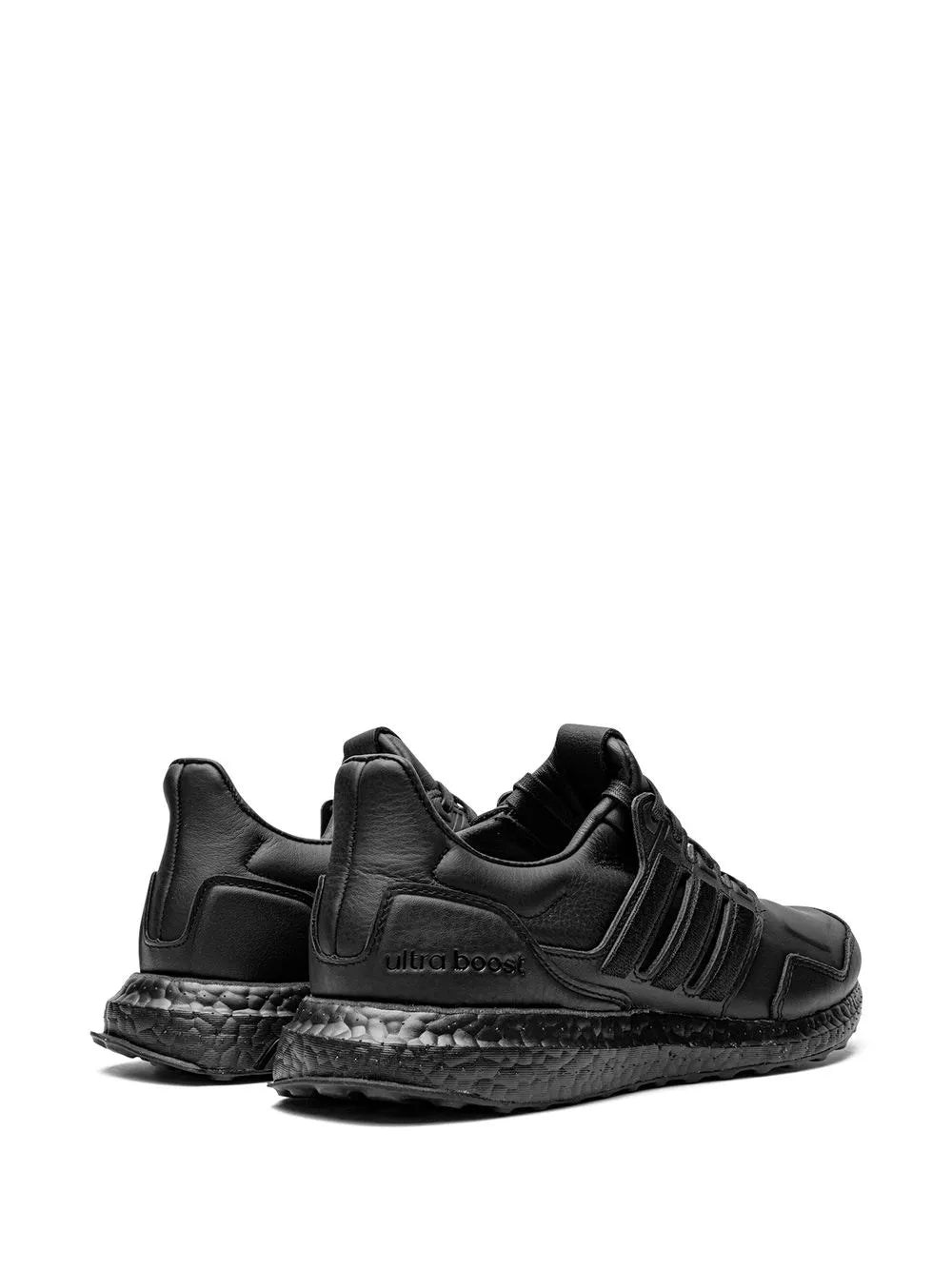 Black adidas leather running shoe with heel tab, lace-up front, and sculpted midsole
