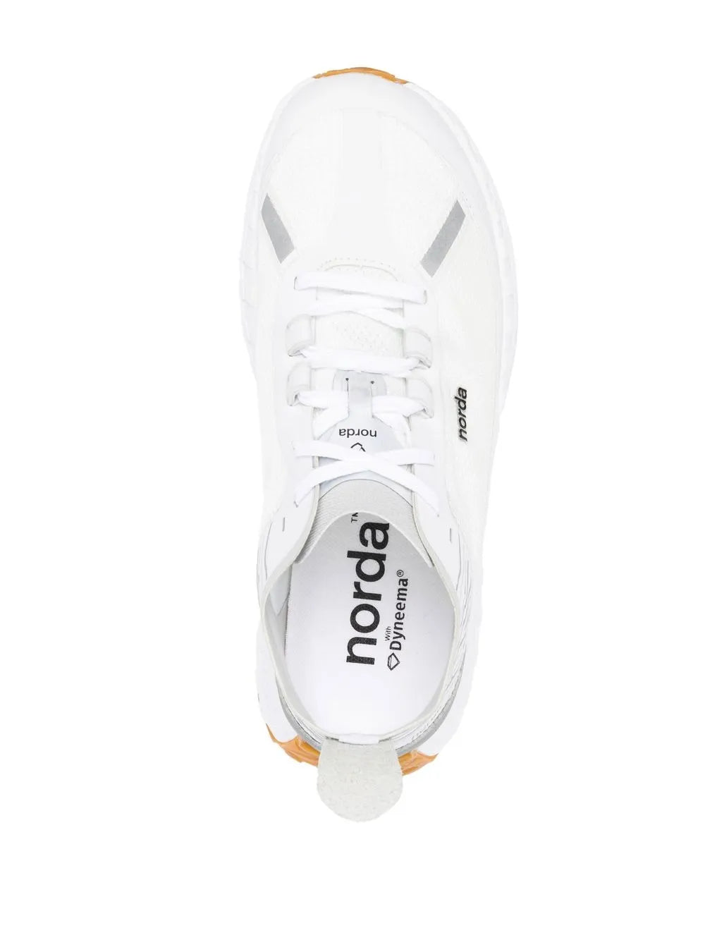 norda 001 Dyneema white sneaker with lace-up front and orange heel pull tab