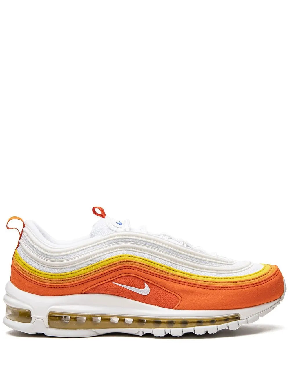 Nike running sneakers in white and orange, lace-up with wavy upper and Air sole
