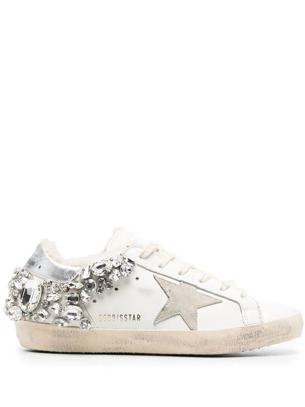 White Golden Goose Super-Star low-top sneaker with crystal embellishment and star patch