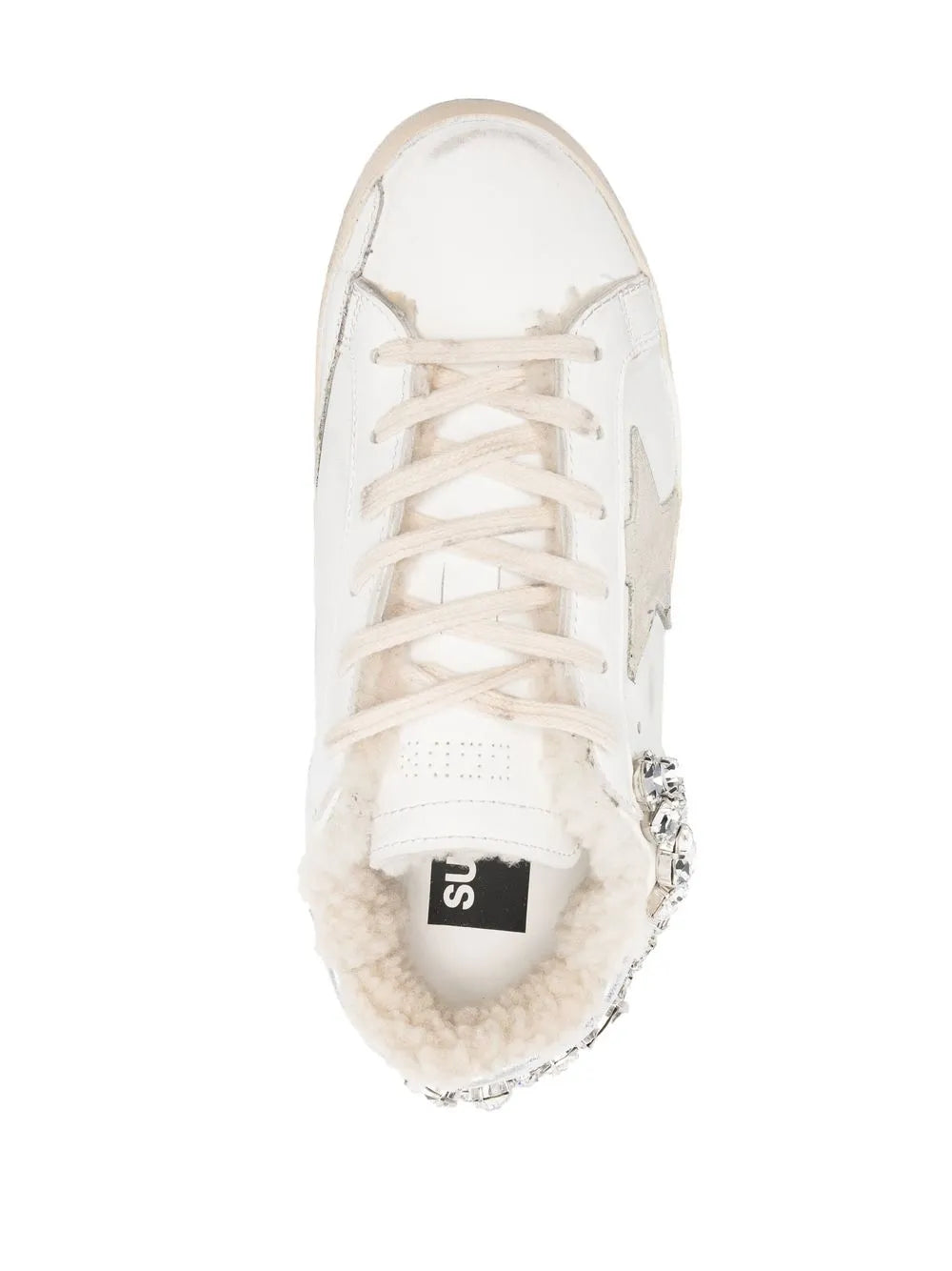 White Golden Goose Super-Star low-top sneaker with lace-up front and crystal side detail