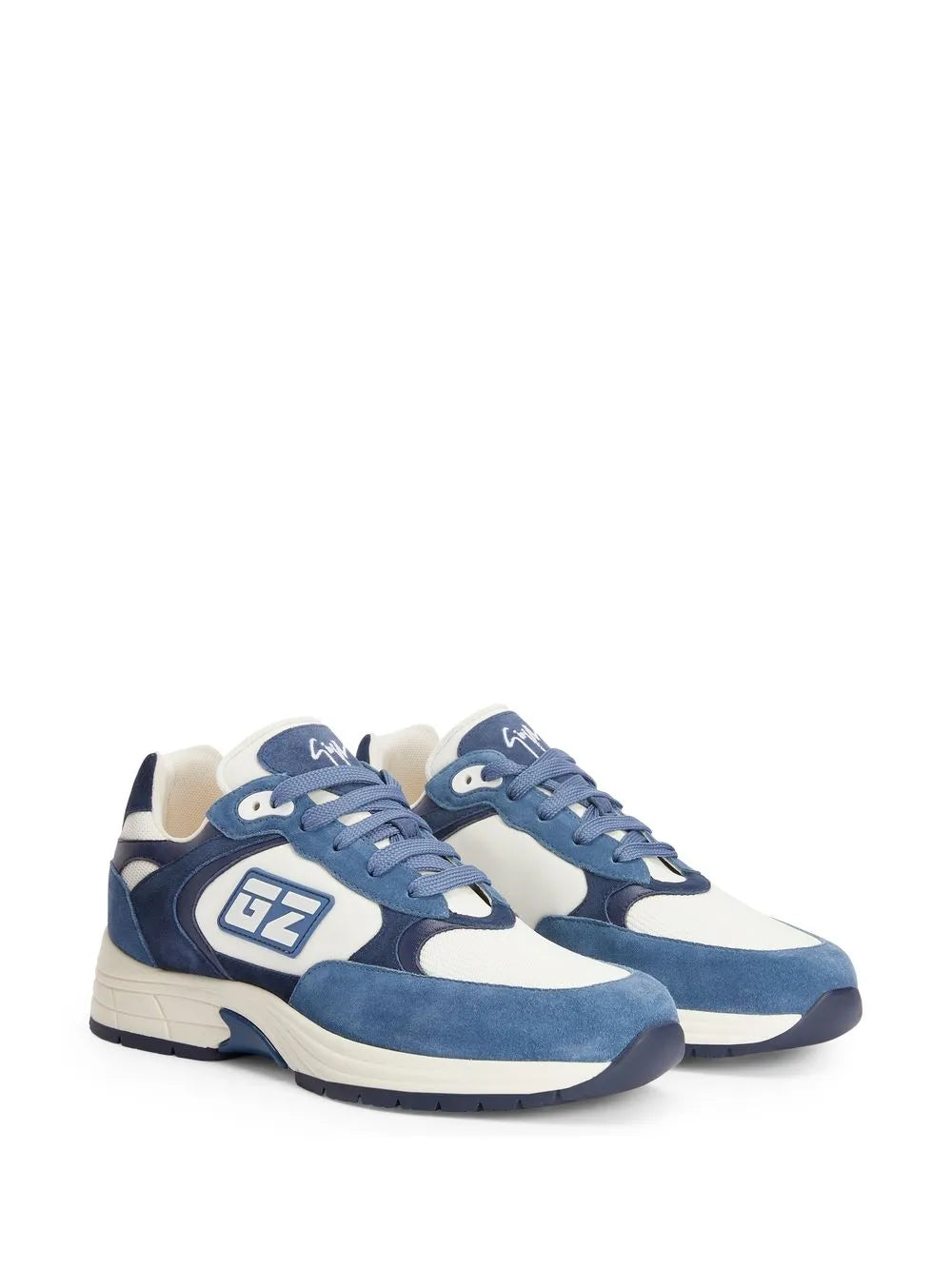 Giuseppe Zanotti lace-up low-top sneakers, pair in white with light blue panels