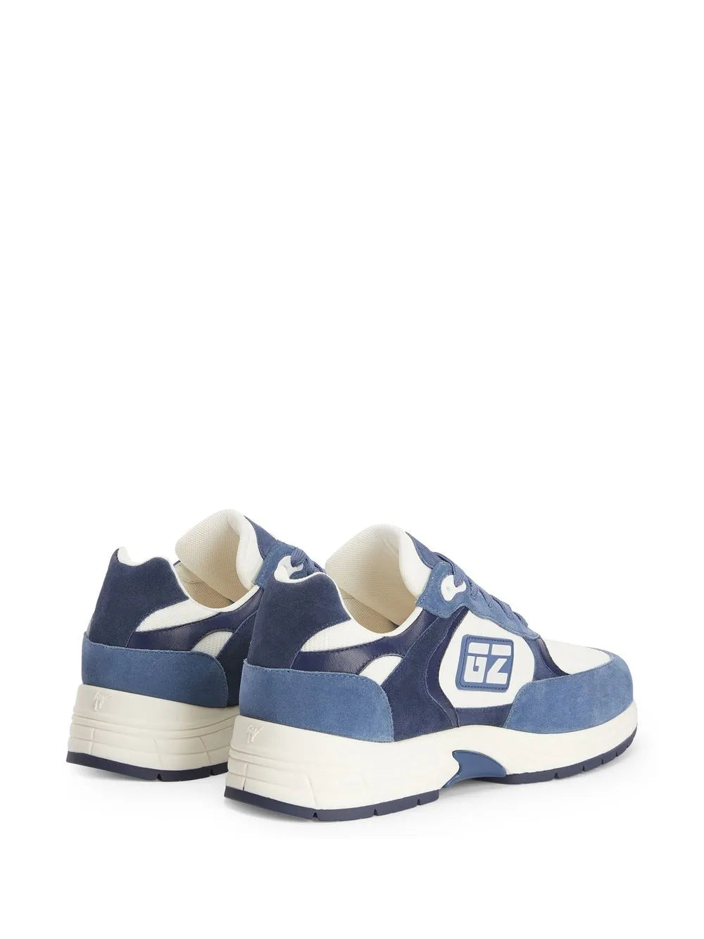 Giuseppe Zanotti lace-up low-top sneakers in white and light blue, rear view