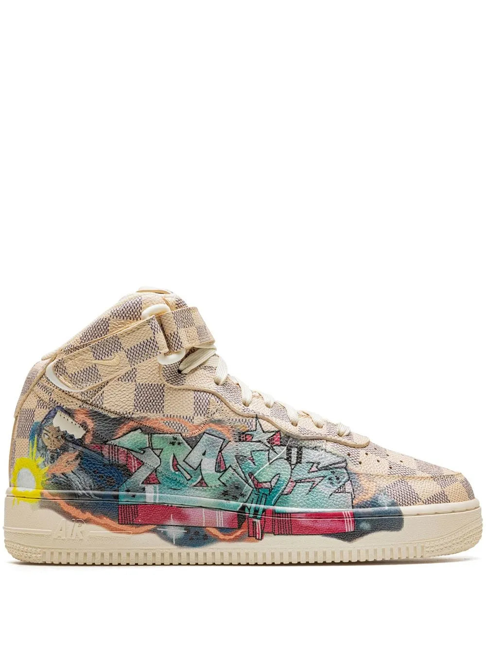 Nike x Louis Vuitton Air Force 1 Mid beige mid-top sneaker with graffiti panel