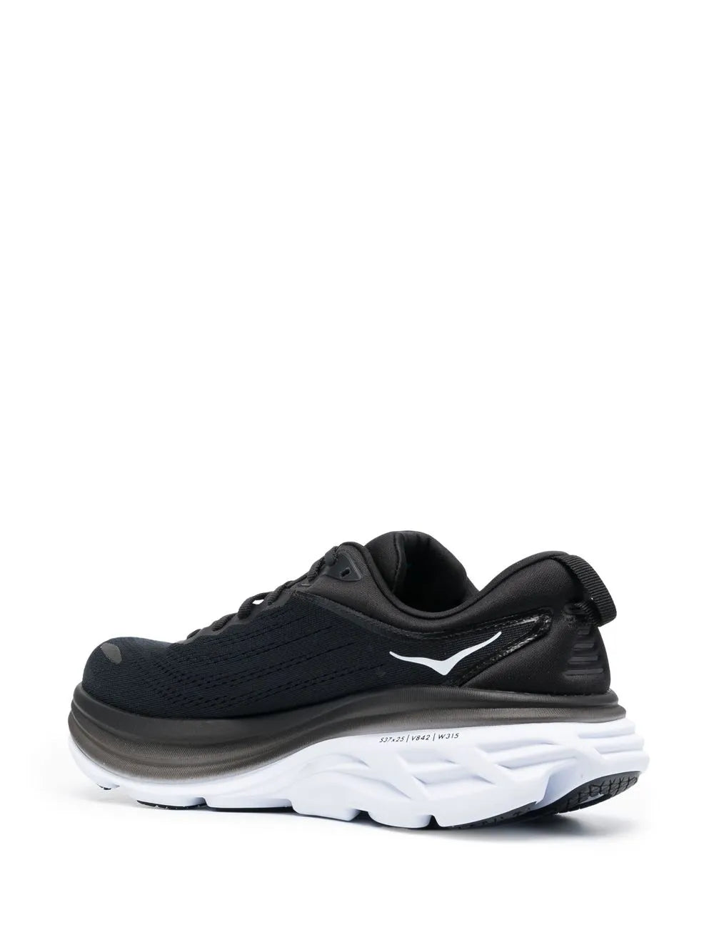 HOKA Bondi 8 black lace-up sneakers with side HOKA logo and layered white sole