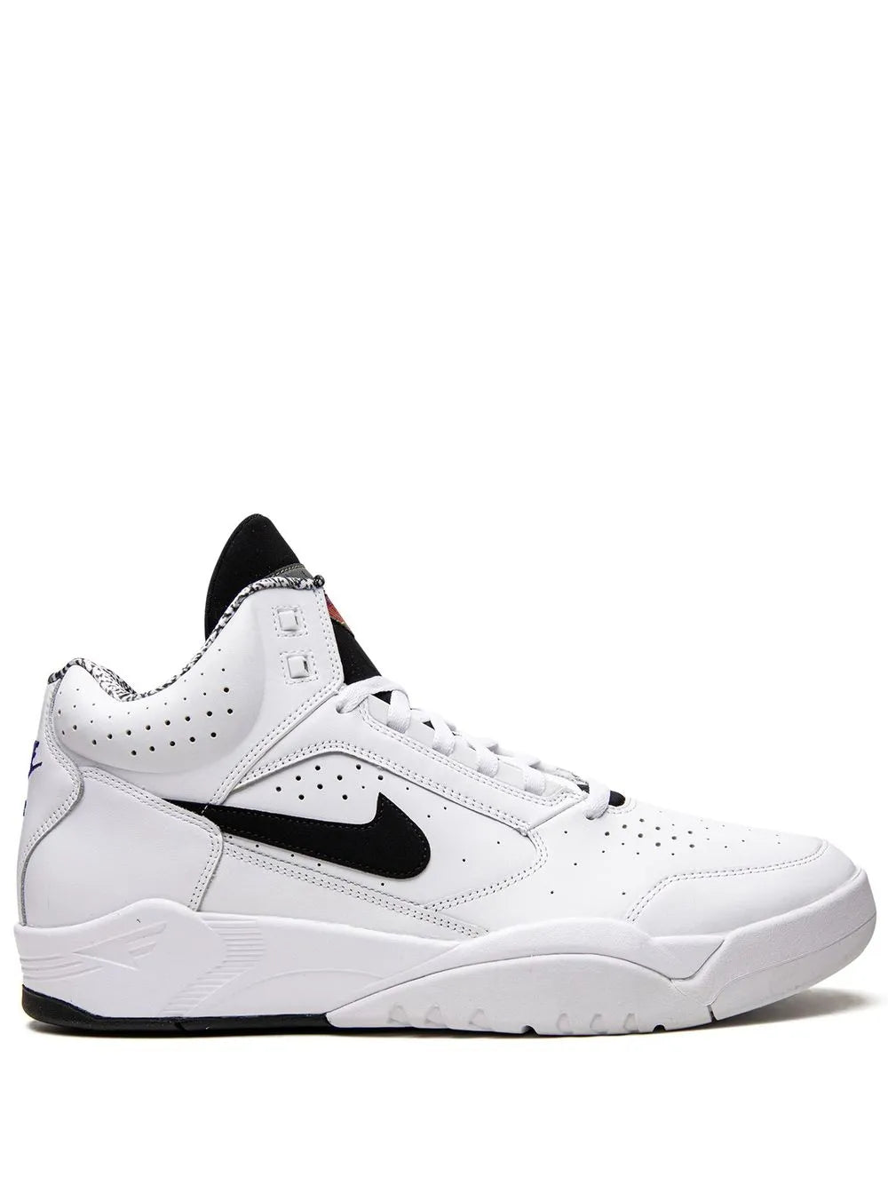Nike Air Flight Lite mid-top sneakers, white with black swoosh and black collar