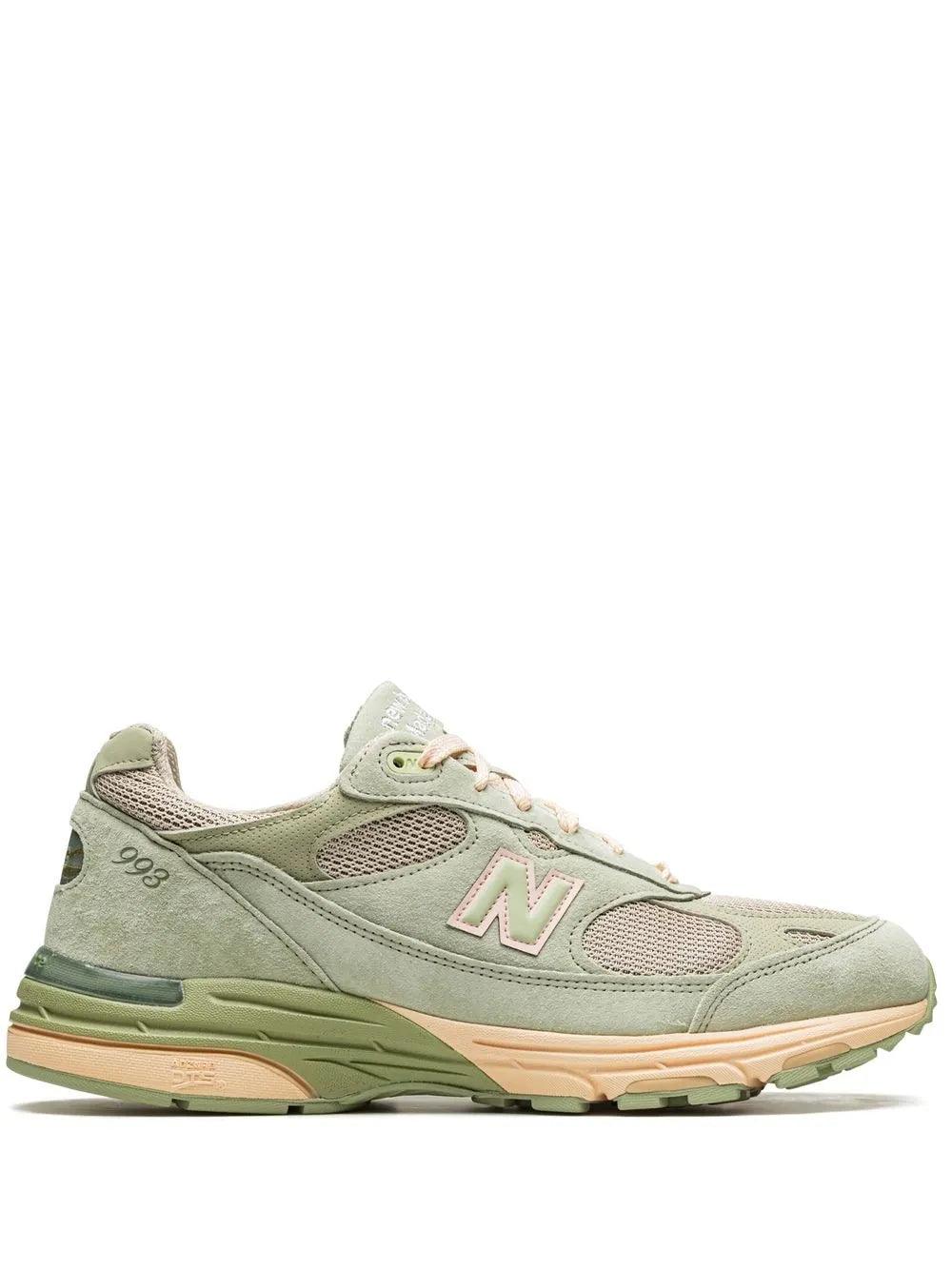 New Balance x Joe Freshgoods 993 sage green low-top sneakers, N logo, lace-up