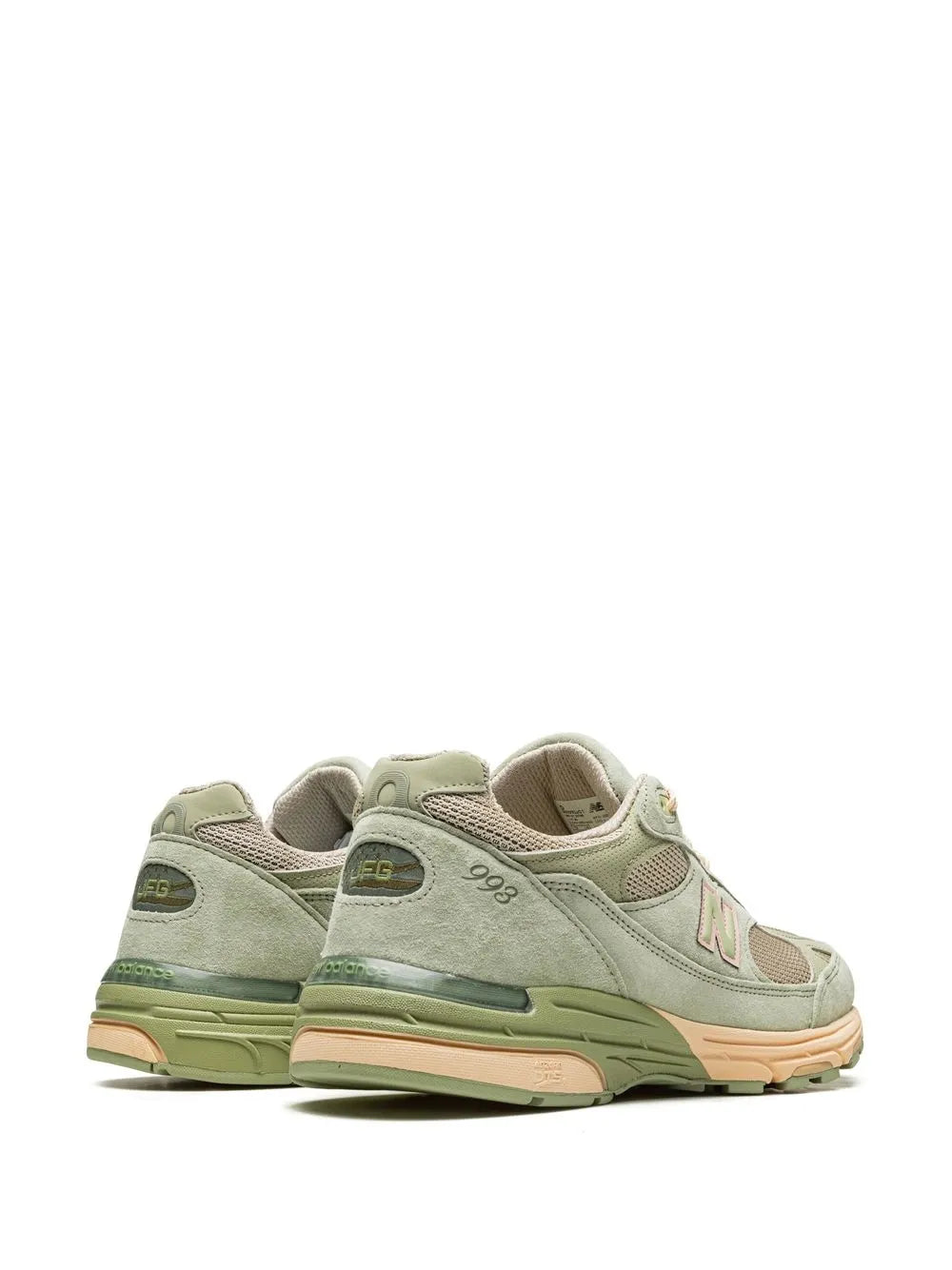 New Balance x Joe Freshgoods 993 sage green sneakers, heel and side panel details