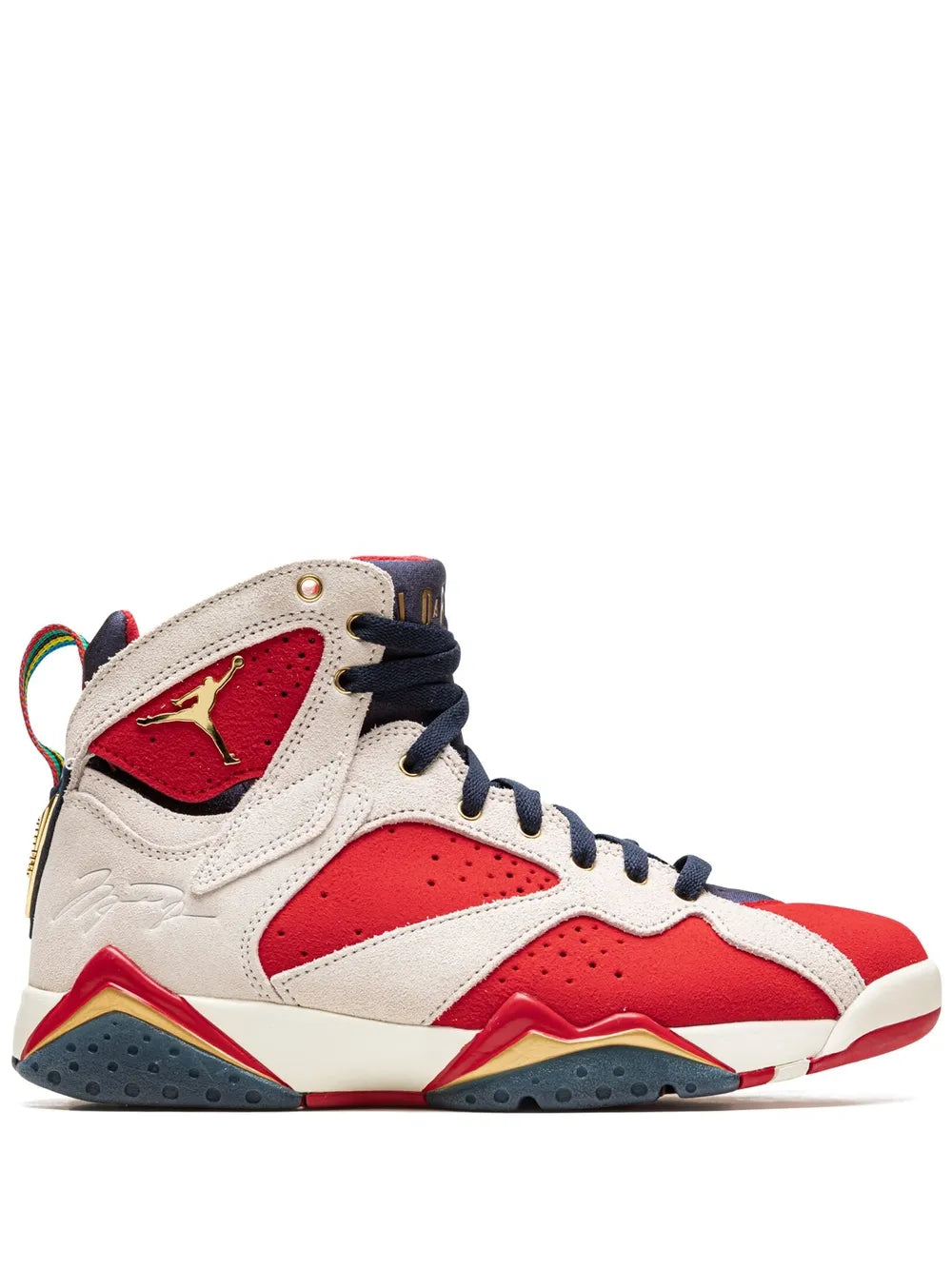 Air Jordan Retro 7 high-top sneakers in red, cream, and navy with lace-up design