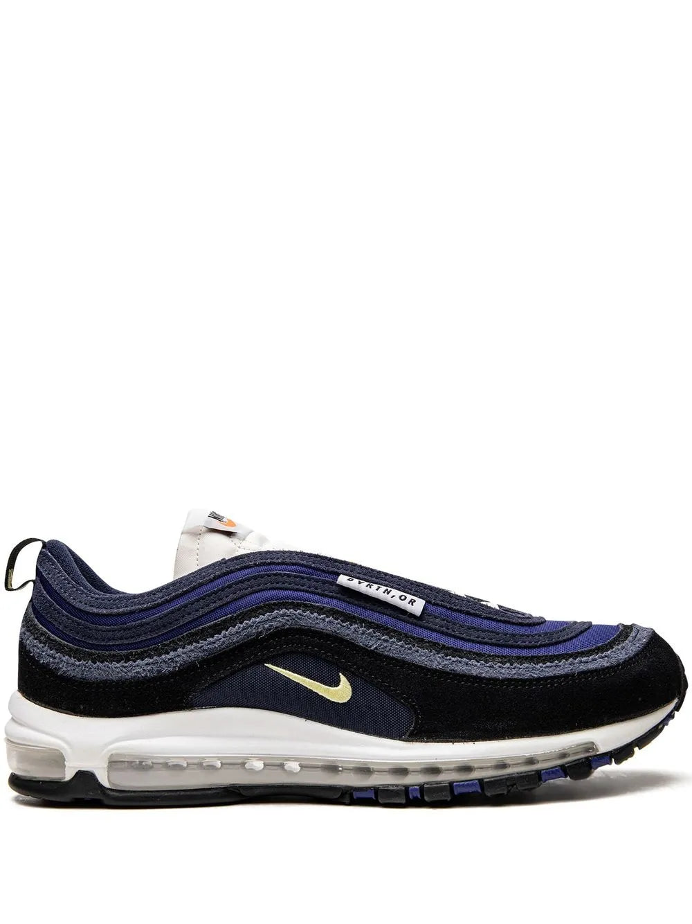 Nike Air Max 97 SE sneakers, black and navy with gold swoosh