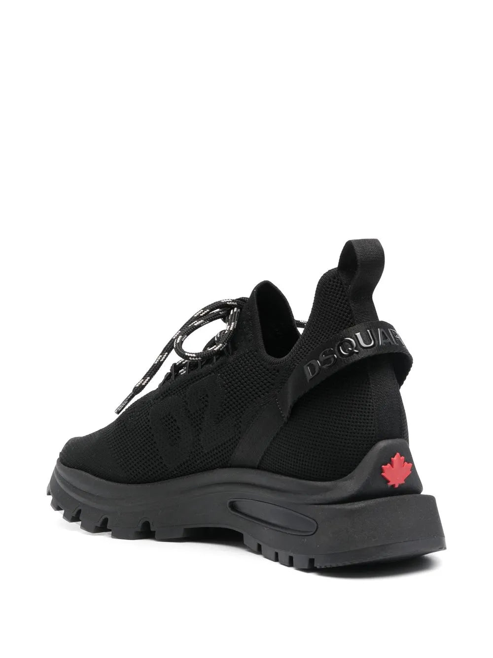 Black Dsquared2 logo-jacquard sneakers, back/heel view with maple-leaf patch