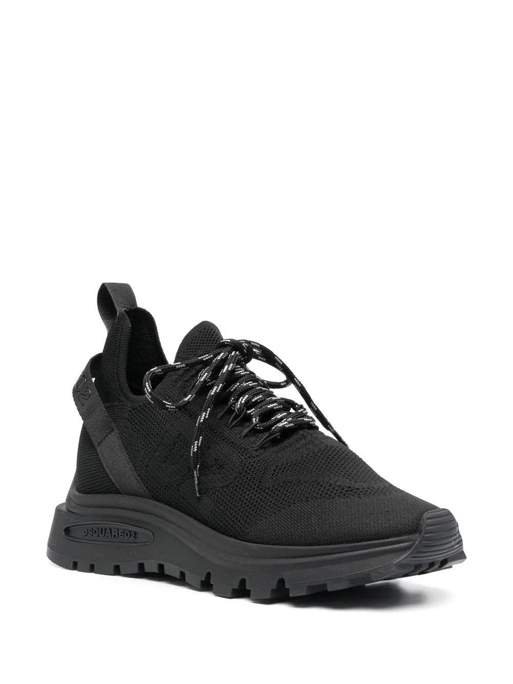 Black Dsquared2 logo-jacquard sneakers, side view with lace-up and logo accents