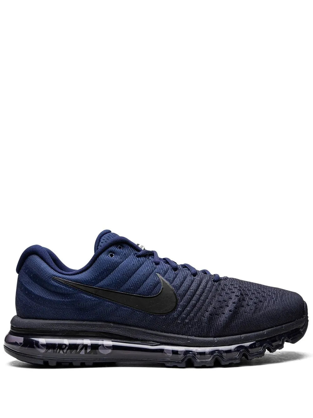 Air Max 2017 running shoe in navy knit with black Swoosh and visible Air sole unit