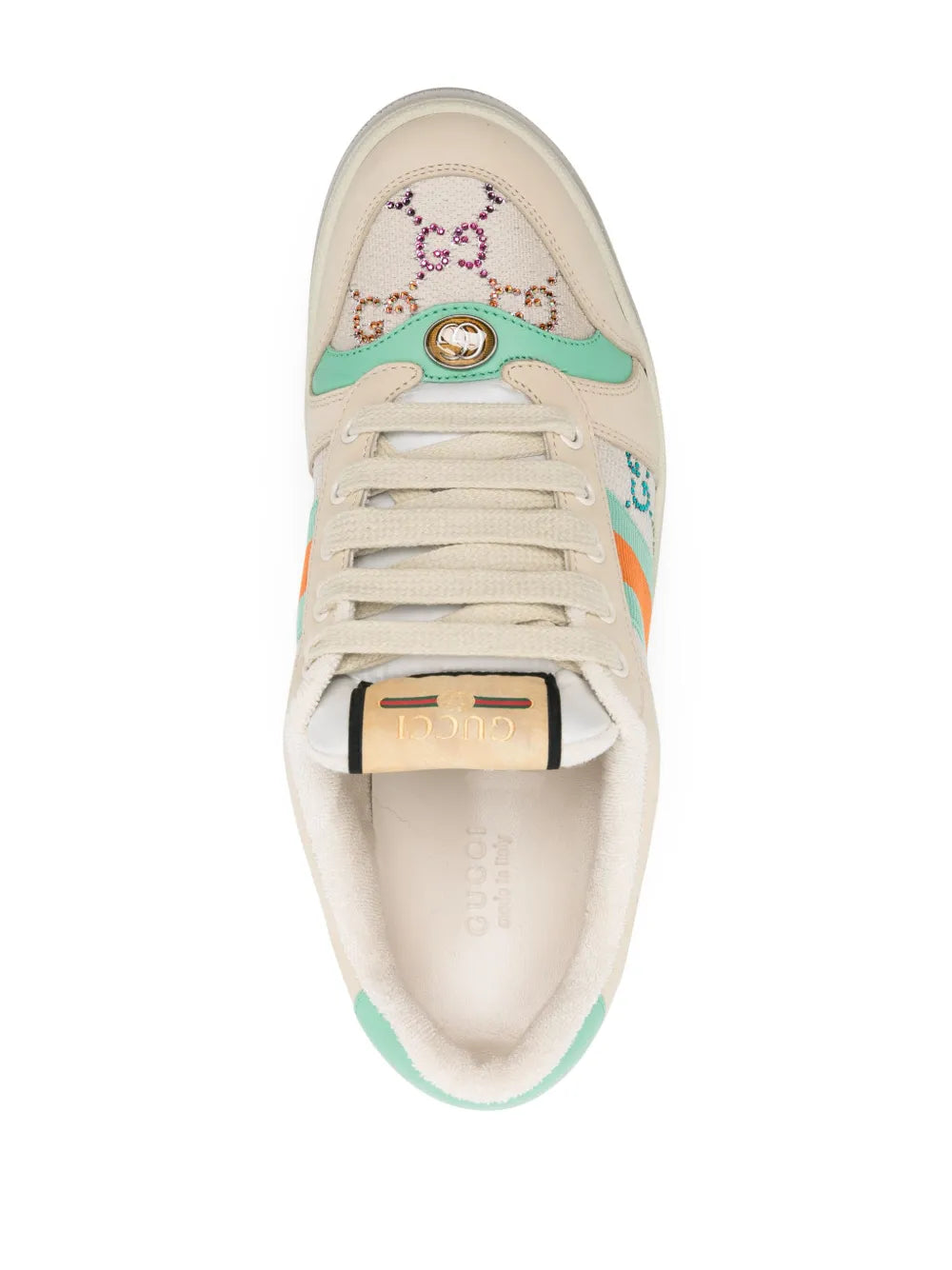 Gucci Screener beige sneaker with embroidered toe and logo patch on tongue