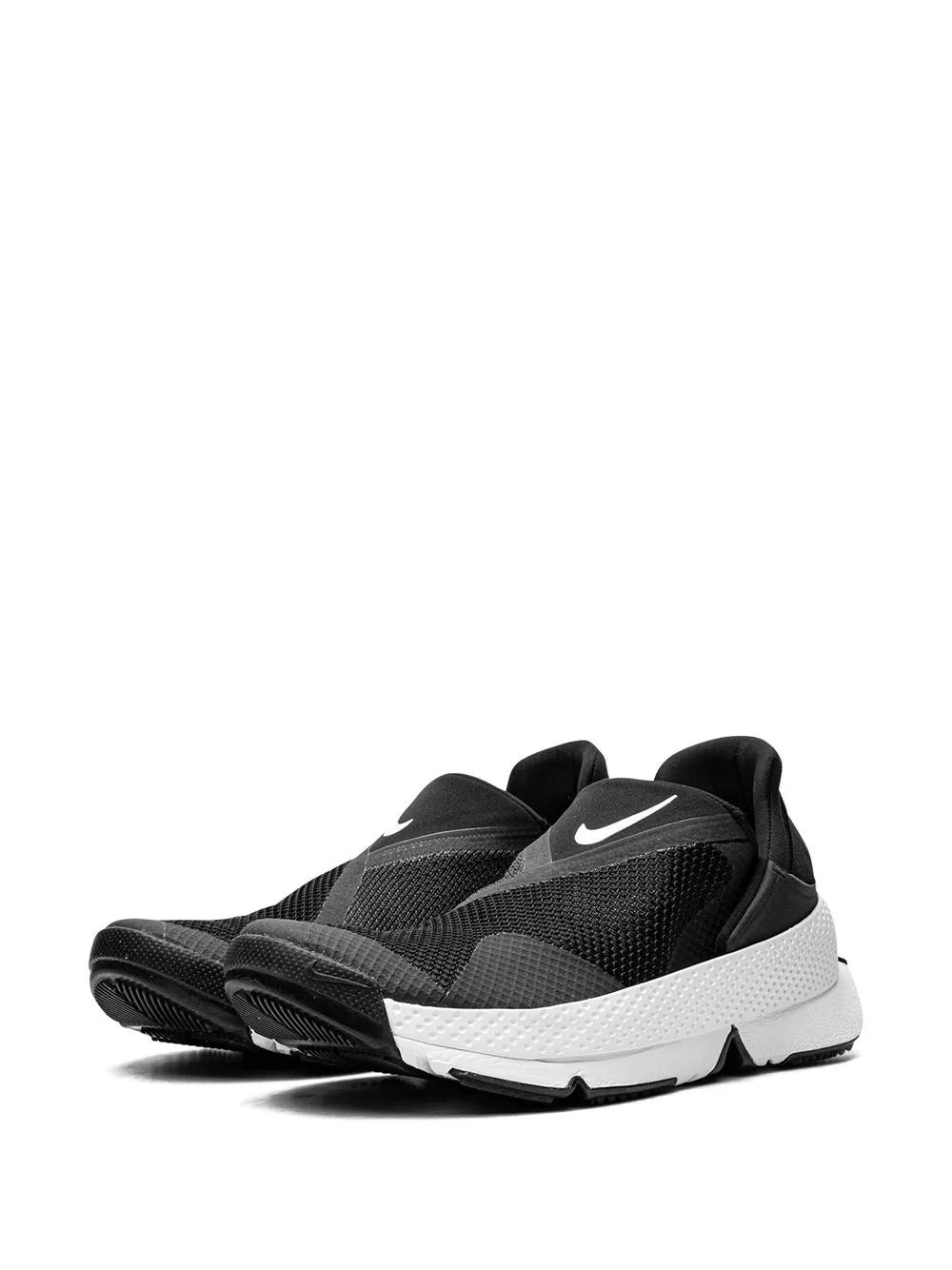 Black mesh slip-on sneaker with white midsole, Nike Swoosh, flexible upper