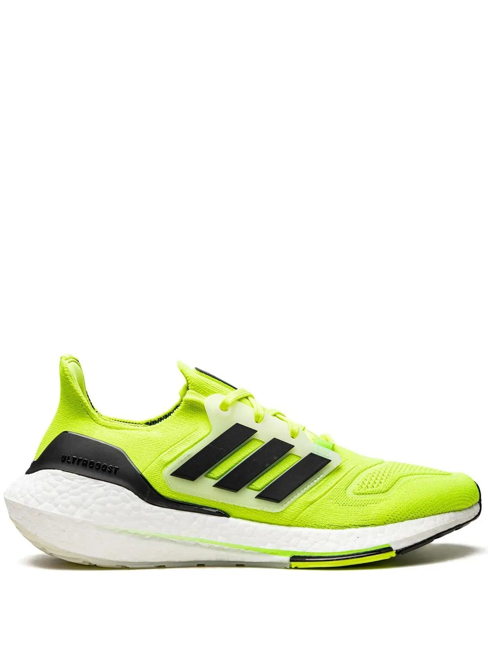 adidas Ultraboost 22 running shoe in neon green with black 3-Stripes