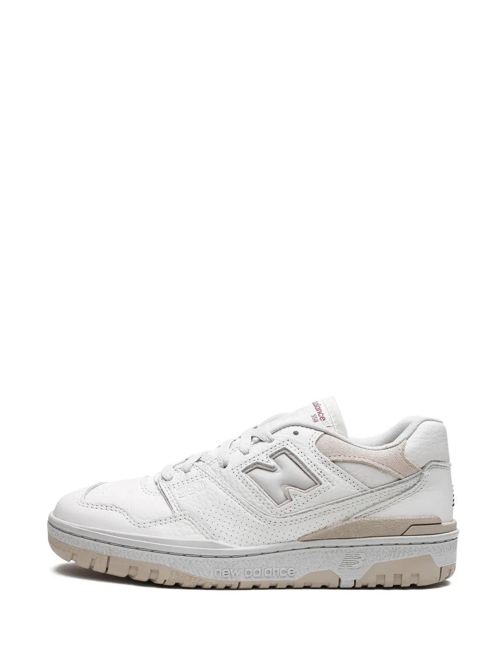 New Balance 550 sneakers, white leather with beige side detail, lace-up, chunky sole