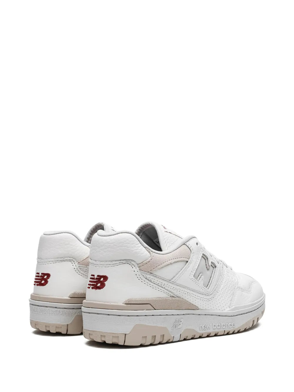 New Balance 550 sneakers, heel and side view, white leather with beige outsole