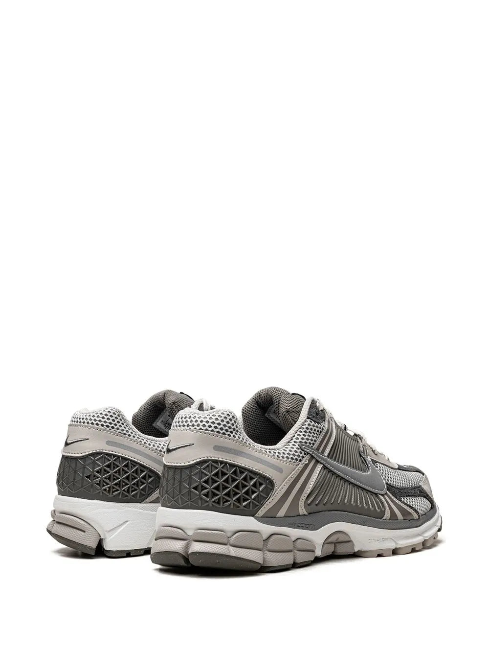 Nike running sneaker heel and side, gray mesh collar and cushioned midsole