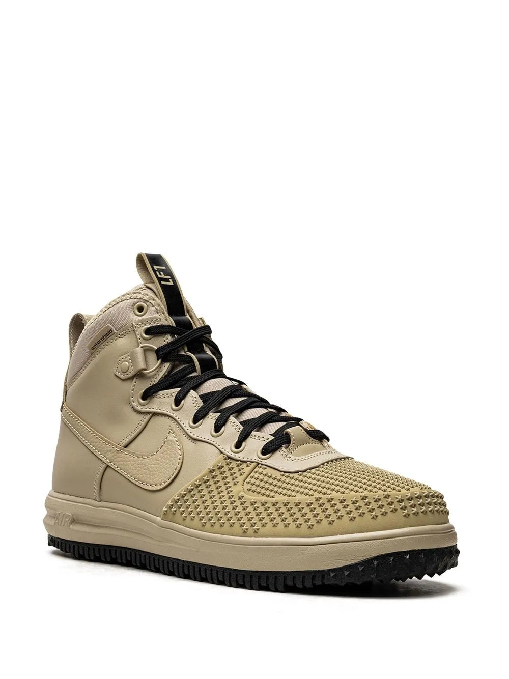 Beige Nike Lunar Force 1 Duckboot high-top with perforated toe panel and black laces