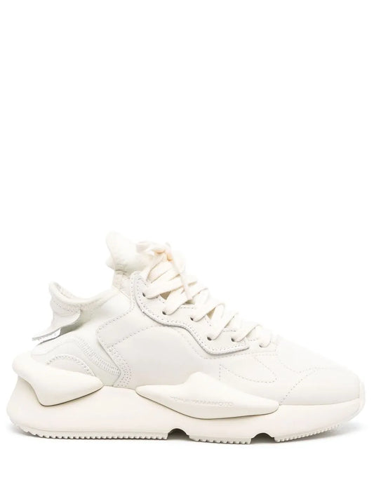 Y-3 Kaiwa low-top sneakers, white leather with chunky sole and lace-up front