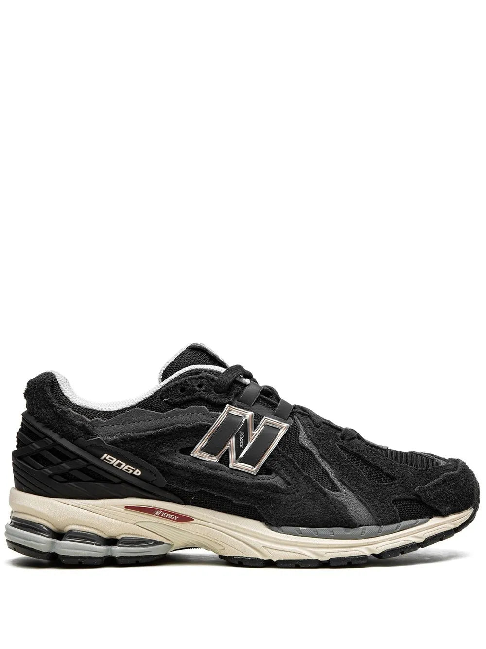 Black lace-up sneakers with N logo, 1906R side detail, textured beige midsole