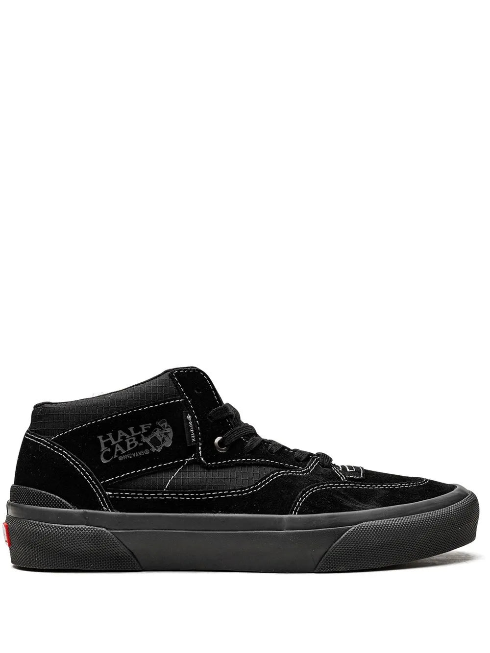 Black high-top Vans Half Cab skate sneakers, lace-up, rubber cupsole