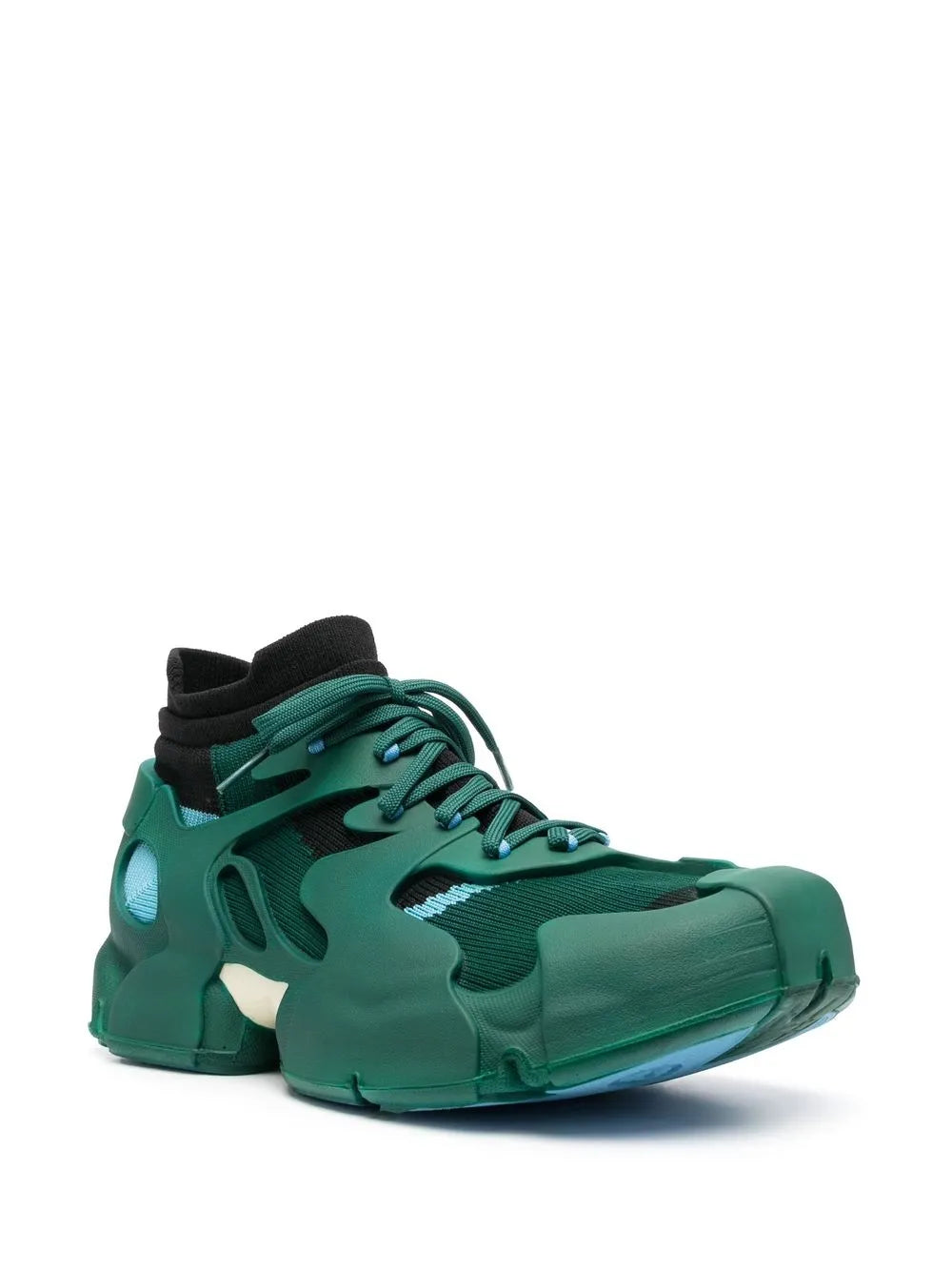 CamperLab chunky lace-up sneakers in dark green with sporty cutouts and thick sole