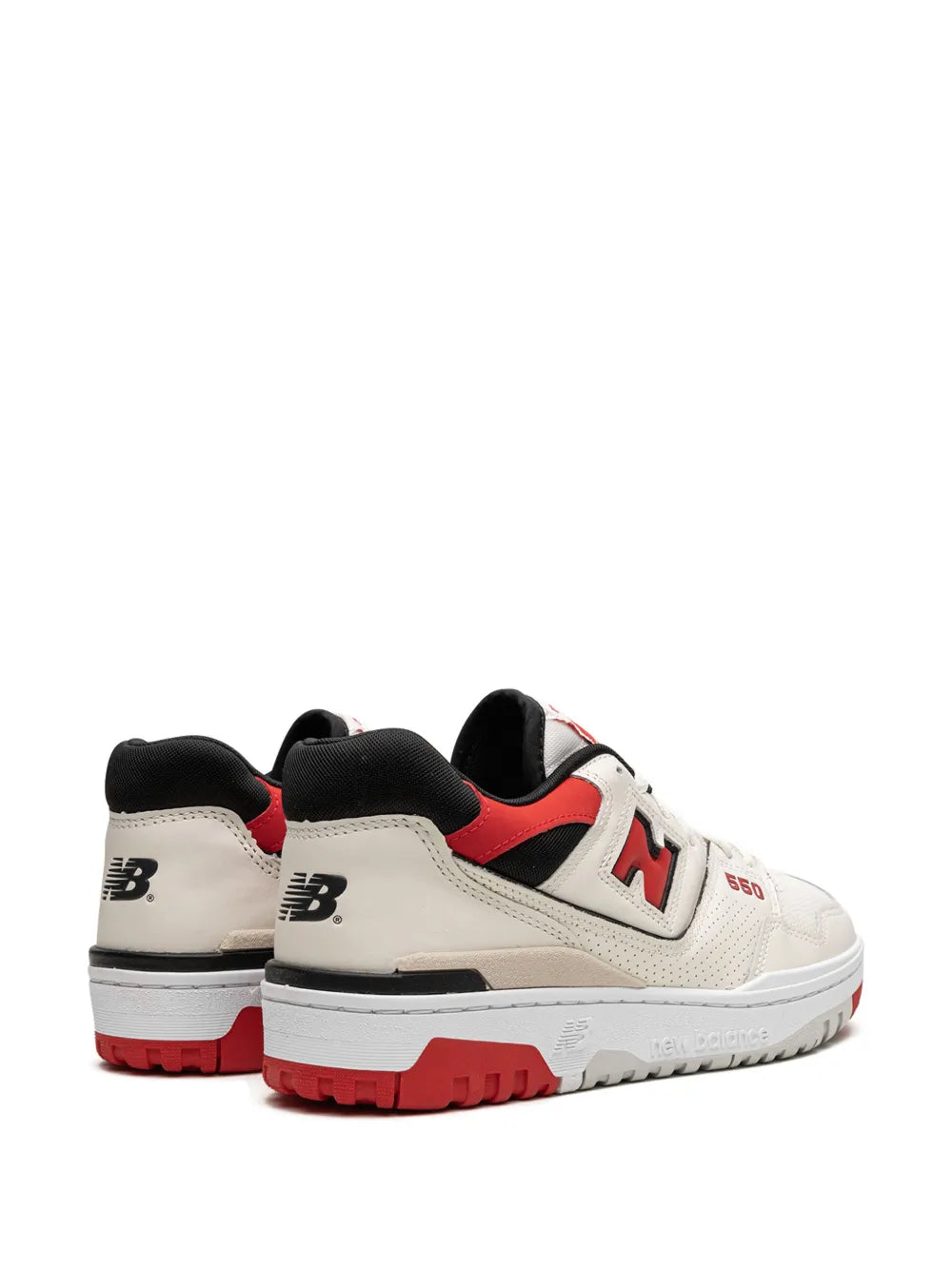 Low-top lace-up sneaker heel and side view with red sole and black lining
