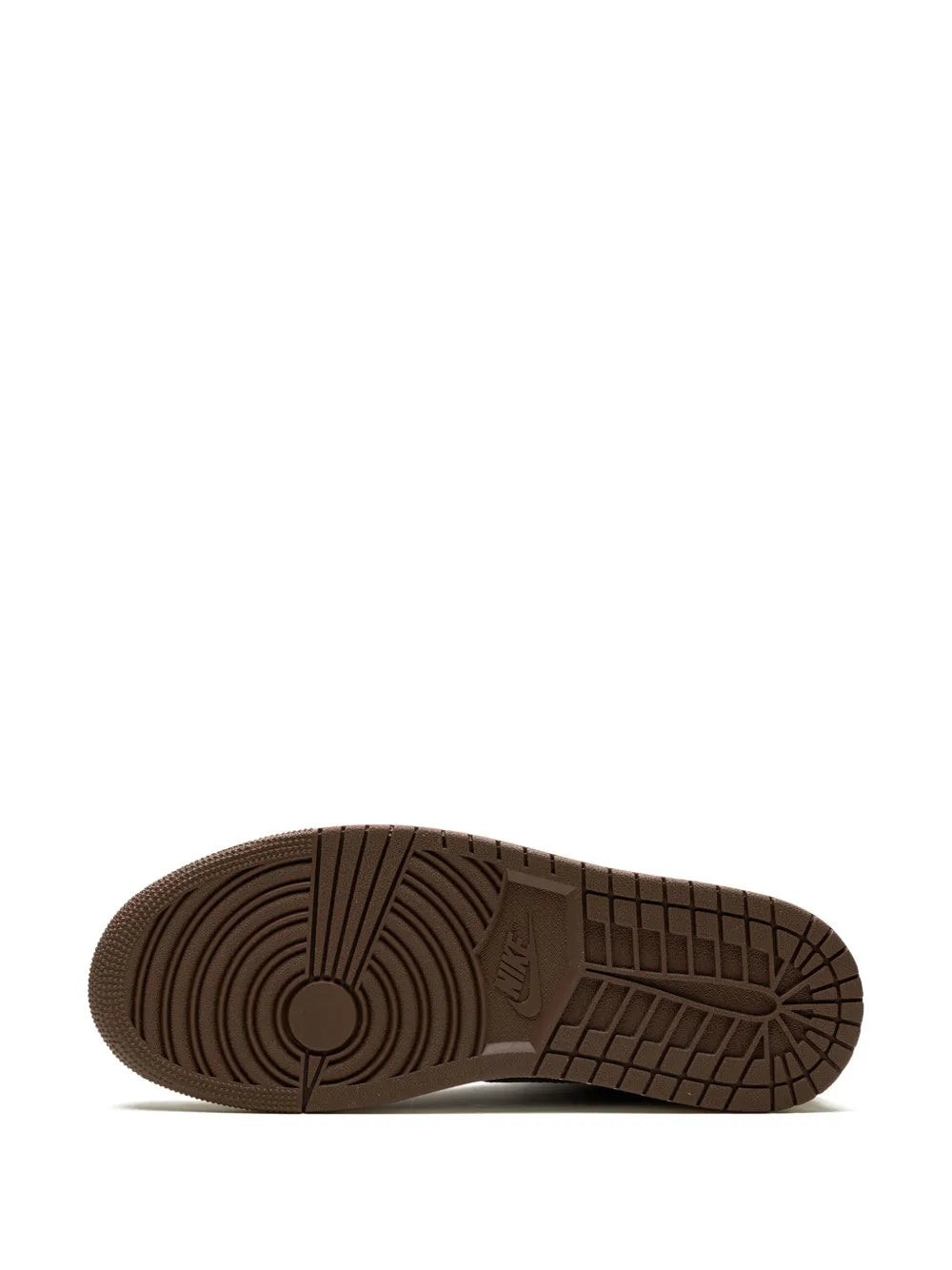 Brown rubber outsole with circular traction and grid pattern for high-top sneakers