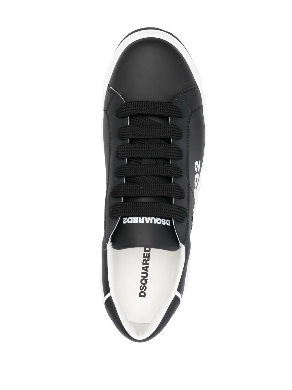 Black lace-up Dsquared2 sneakers with white logo text on tongue and white sole