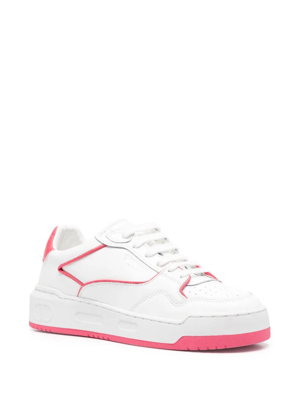 White lace-up low-top sneakers with red side panel piping