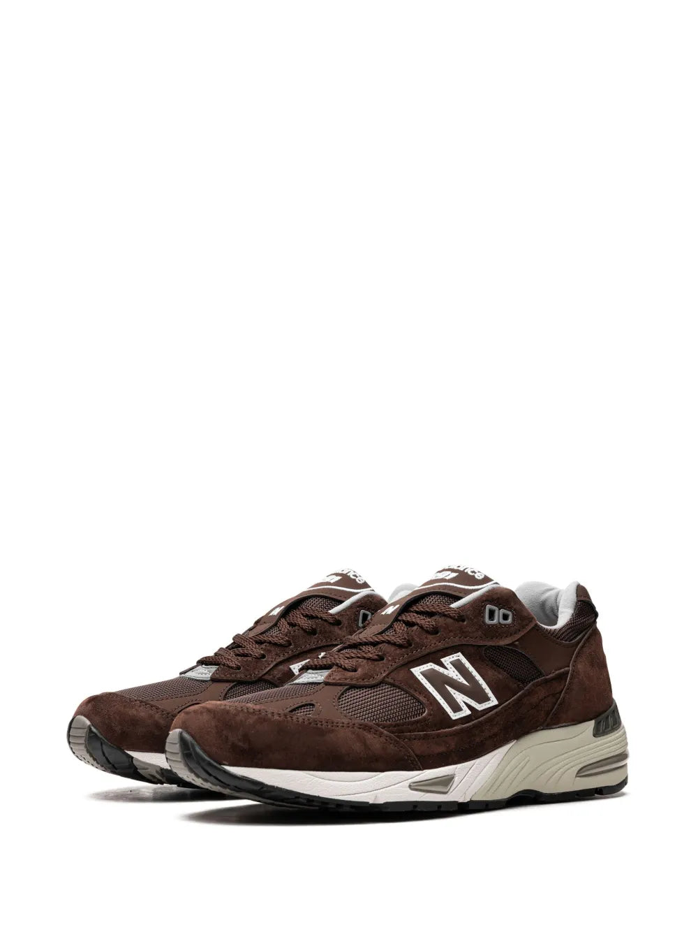 Brown suede lace-up sneaker with N emblem and sculpted sole