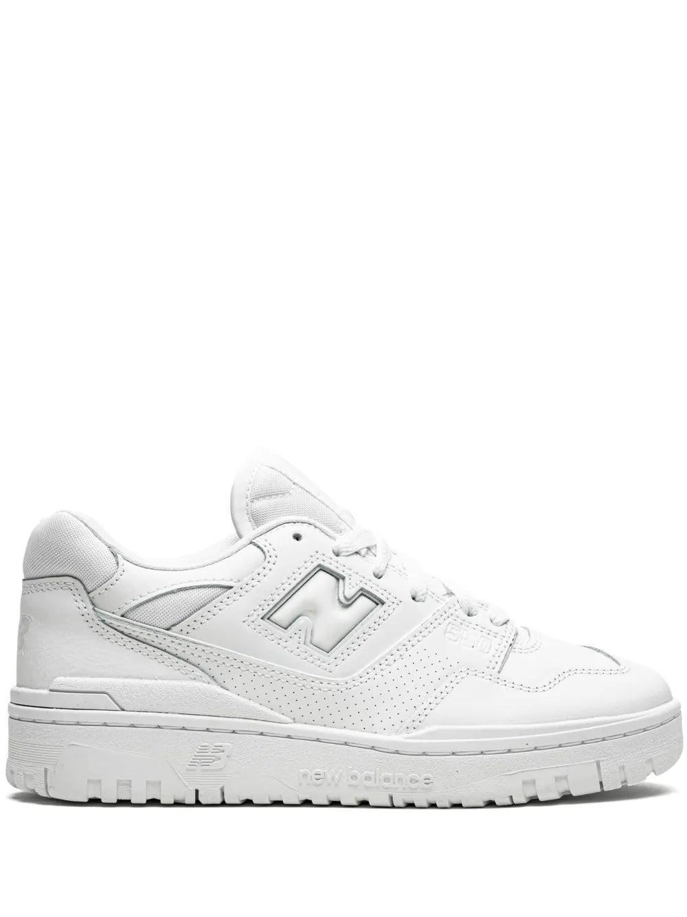 New Balance 550 low-top sneakers in triple white, perforated uppers and lace-up