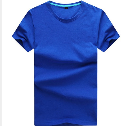 Men's crew-neck royal blue T-shirt with teal collar trim