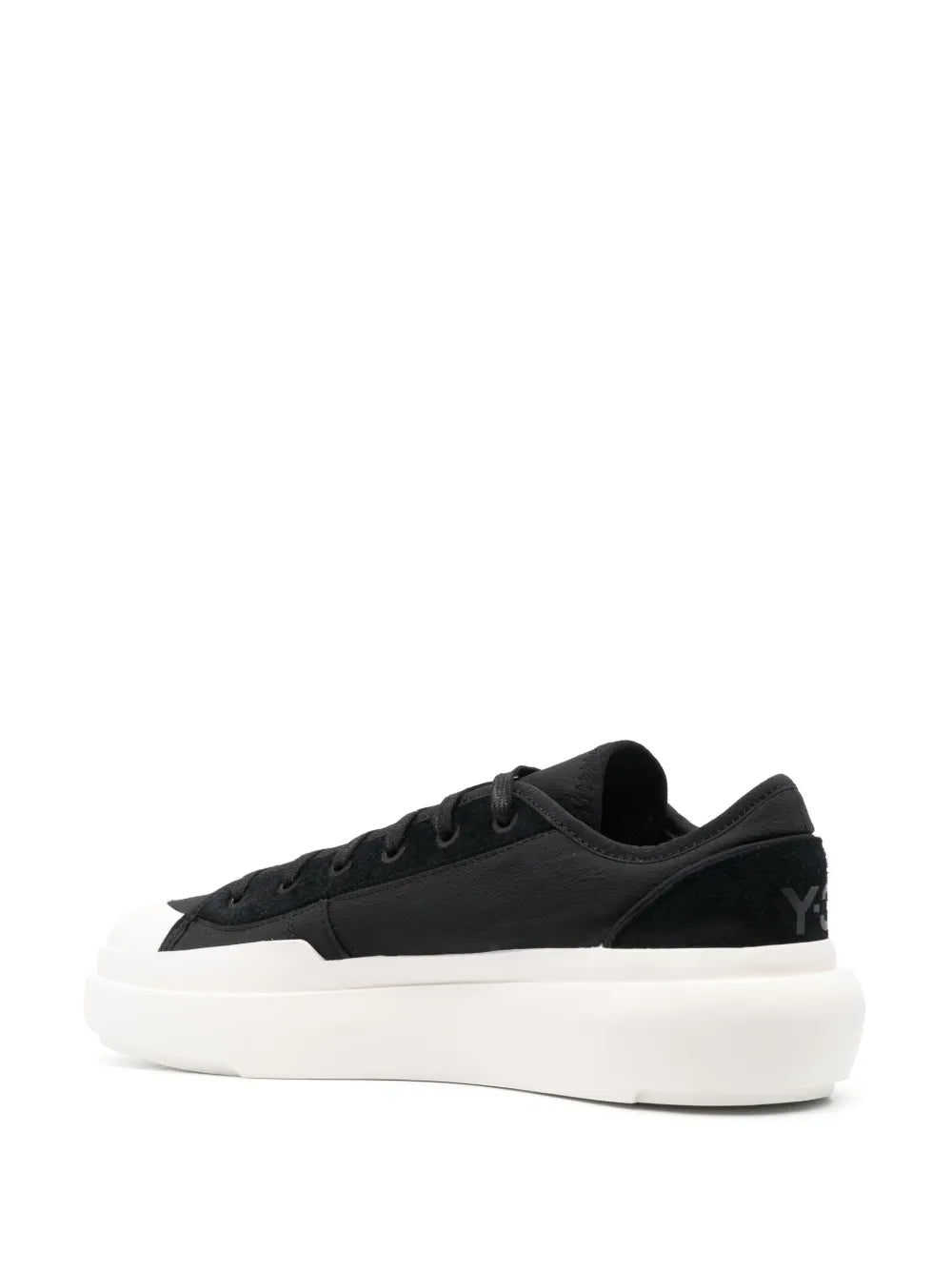 Black low-top lace-up sneaker with Y-3 mark and white platform sole