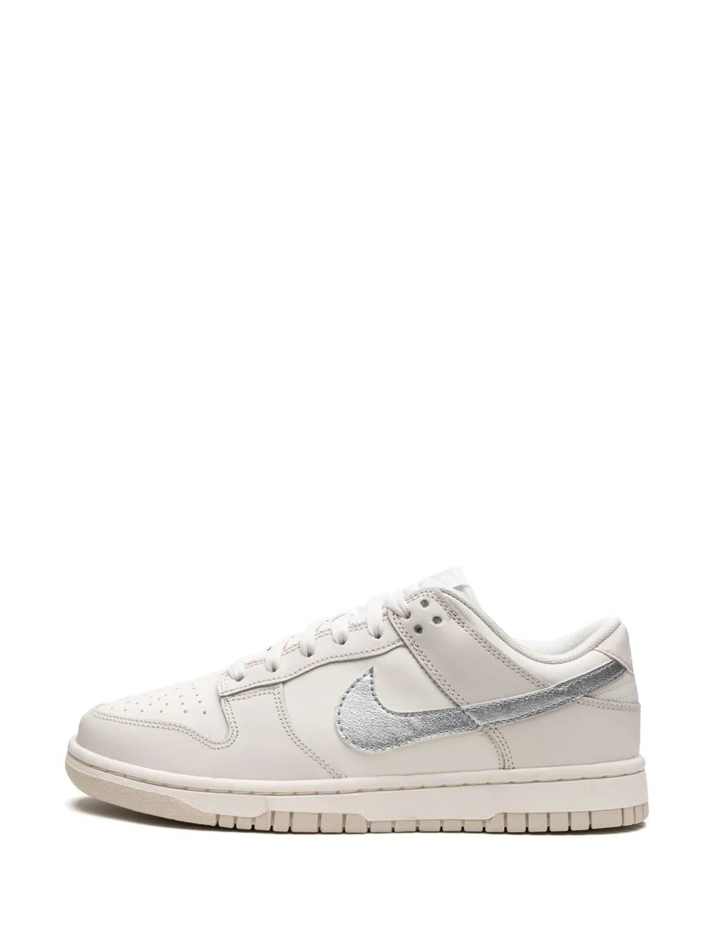 Nike Dunk Low sneaker in off-white with light blue Swoosh and low-profile sole