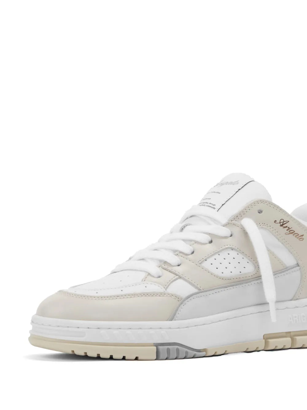 Area low-top sneakers, white with beige trim, lace-up front and side logo patch