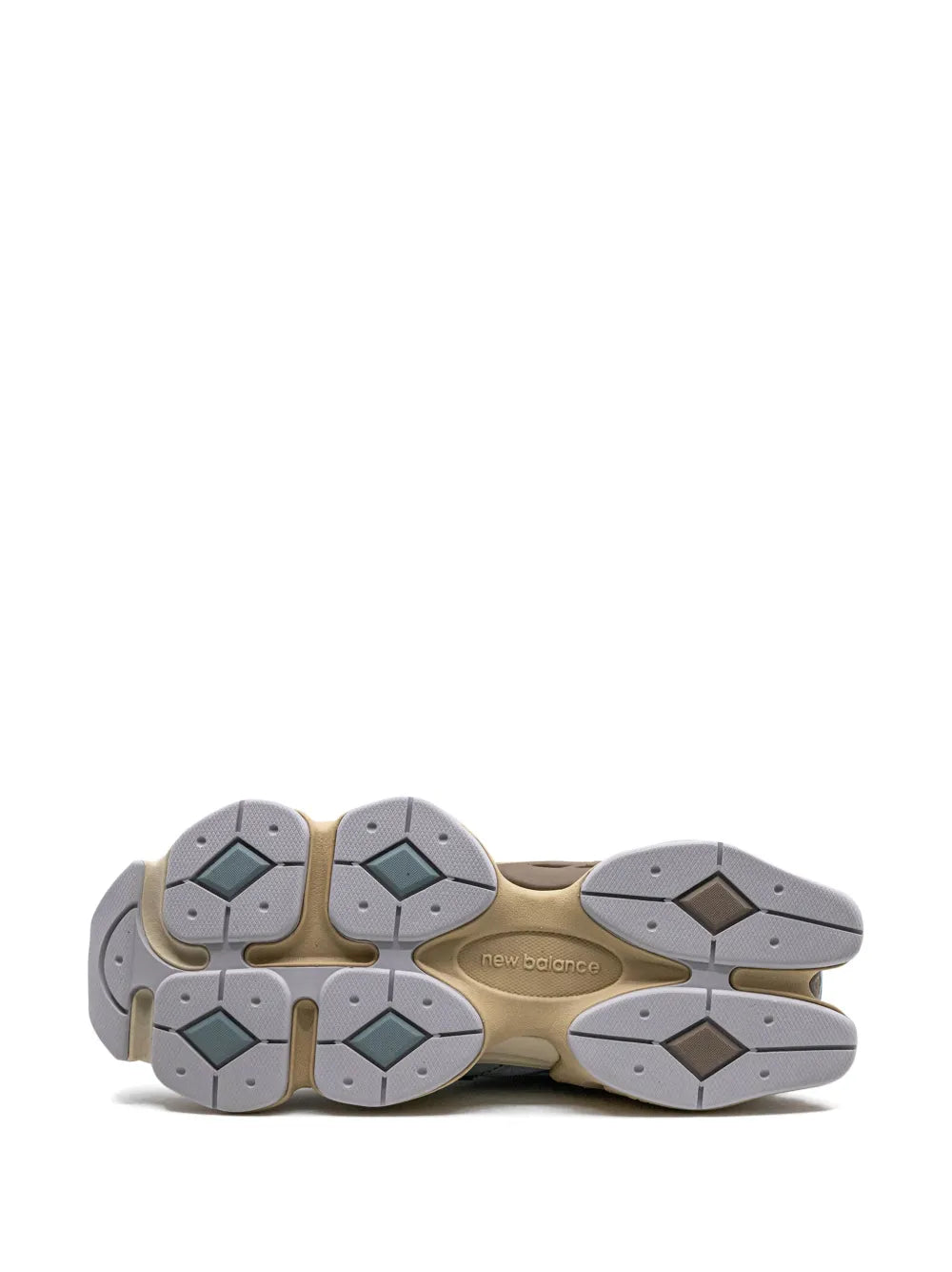 Underside of Blue Haze running sneakers, gray hex-pattern rubber outsole