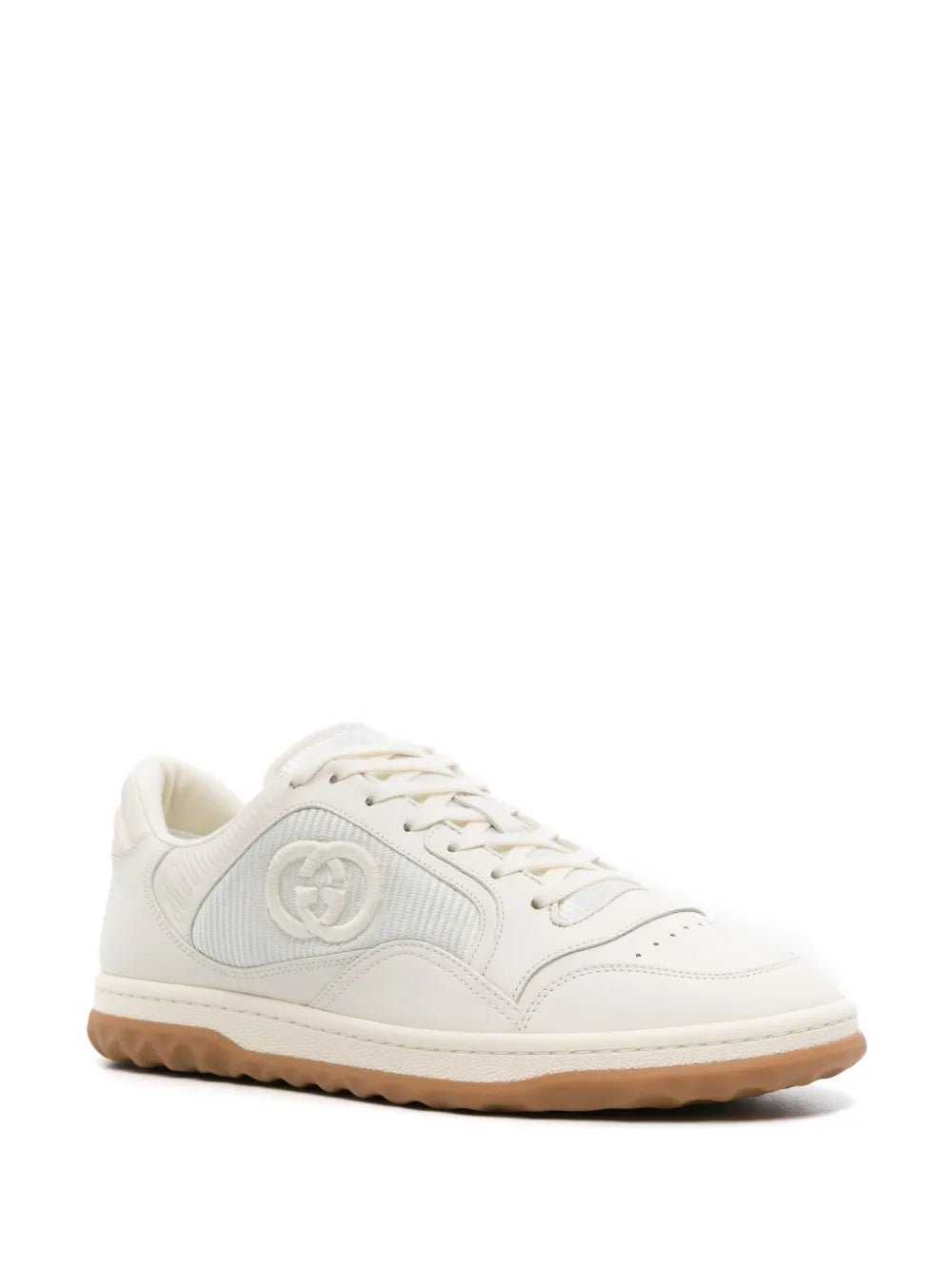 White Gucci lace-up sneakers with side GG logo and ribbed textured upper